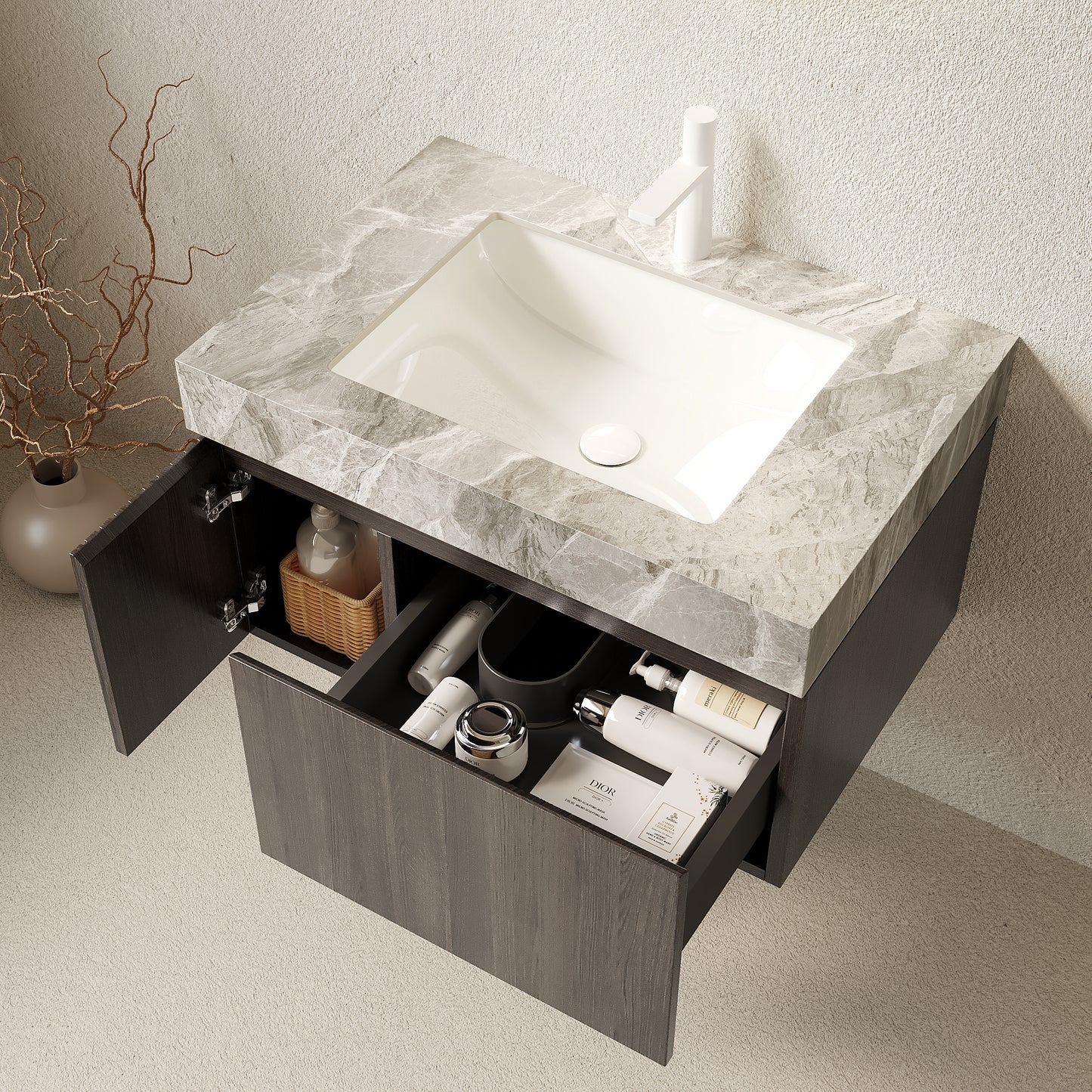 MURI Bathroom Vanity&Sink Espresso Woodgrain Color