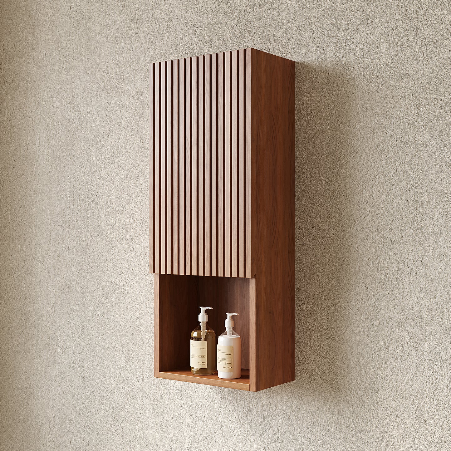 MITCH Tall Bathroom Wall Mounted Cabinet, Brown Oak Woodgrain Color