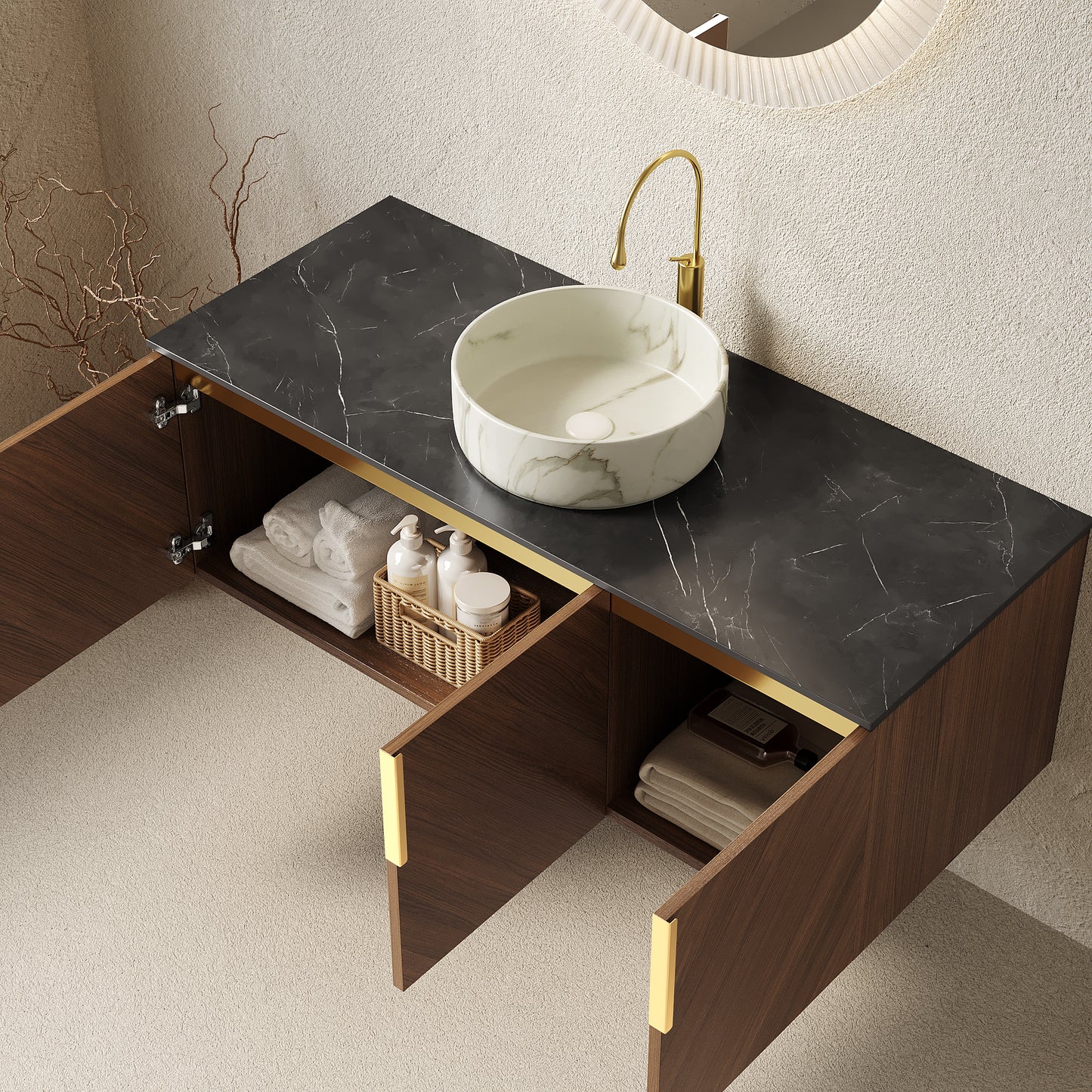 ARAI Bathroom Vanity&Sink,Brown Oak Woodgrain Color