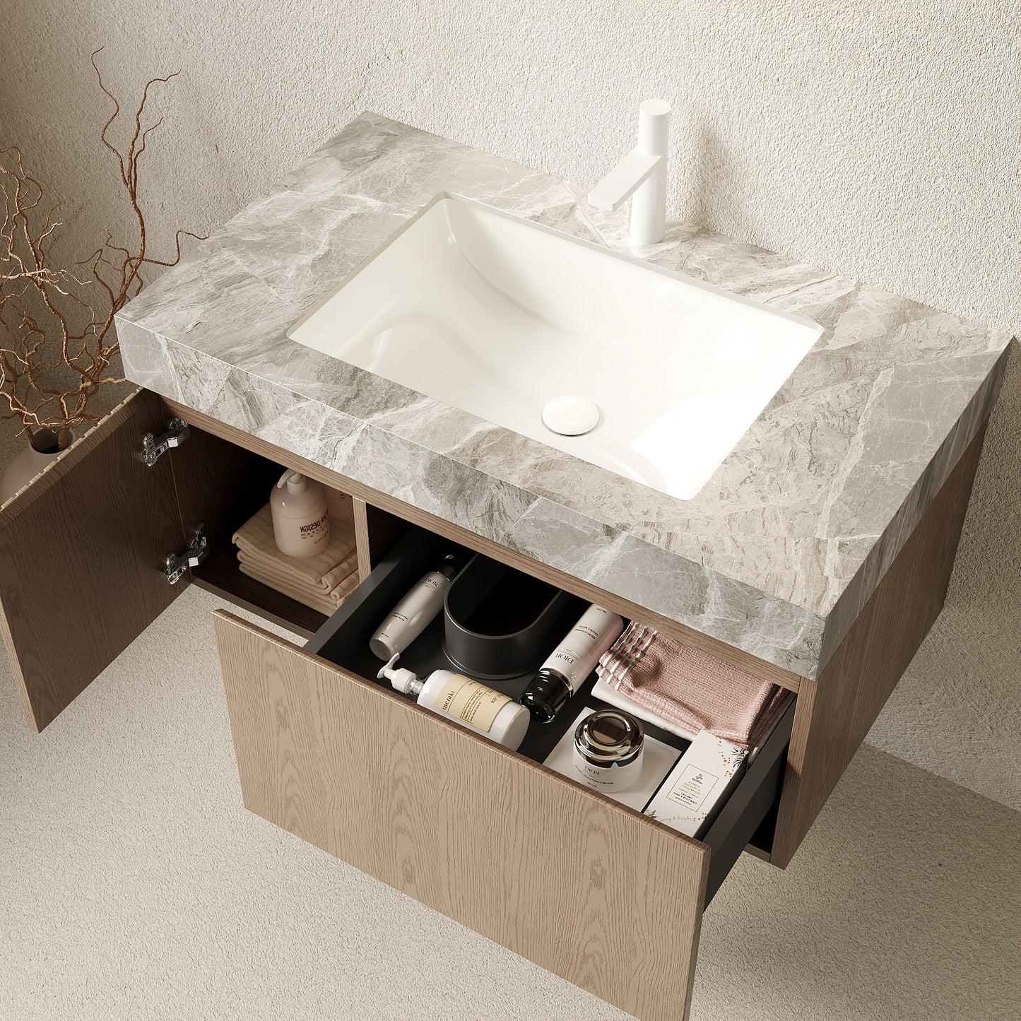 MURI Bathroom Vanity&Sink, Heidelberg Woodgrain Color