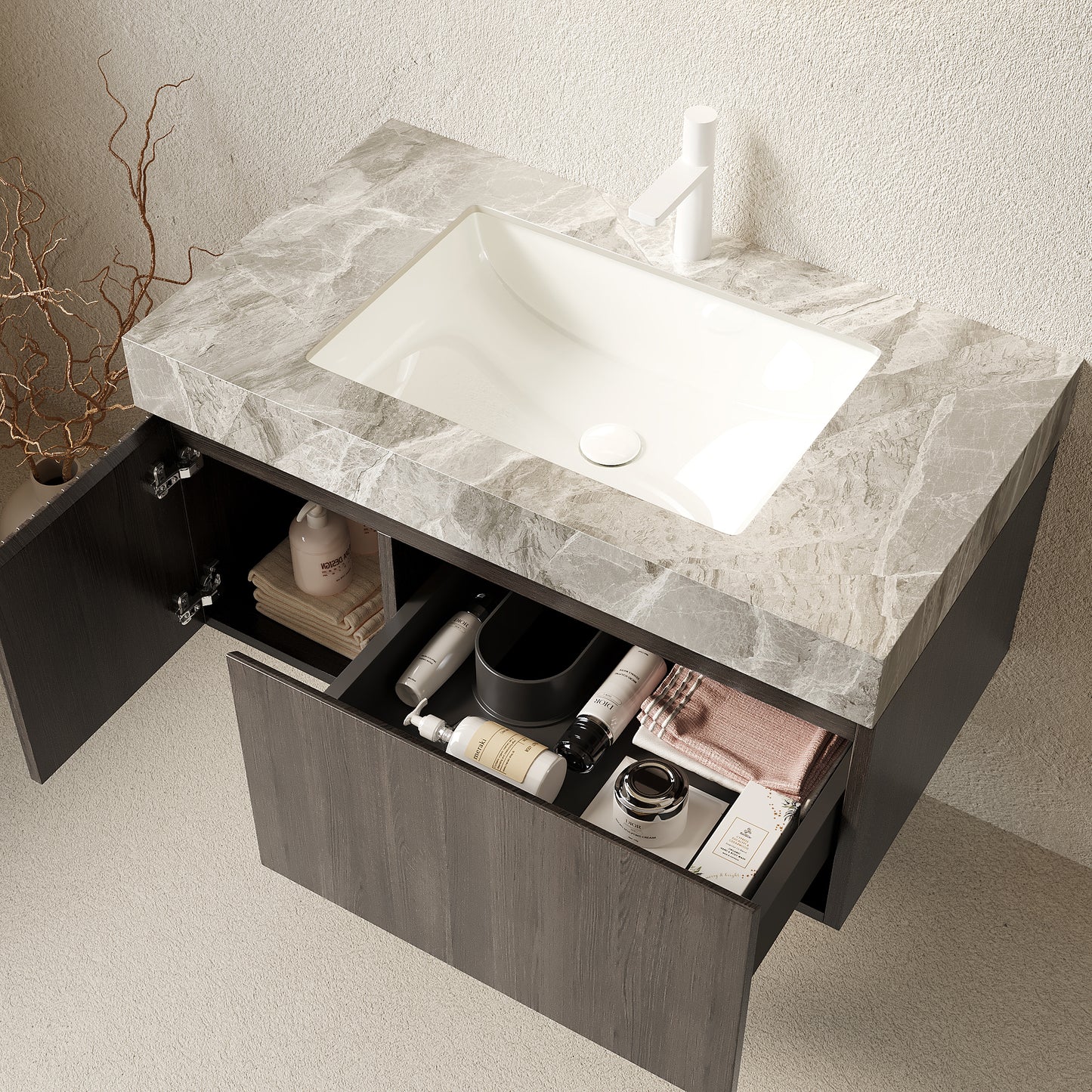 MURI Bathroom Vanity&Sink Espresso Woodgrain Color