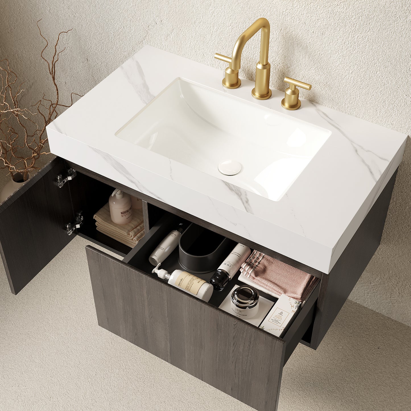 MURI Bathroom Vanity&Sink Espresso Woodgrain Color
