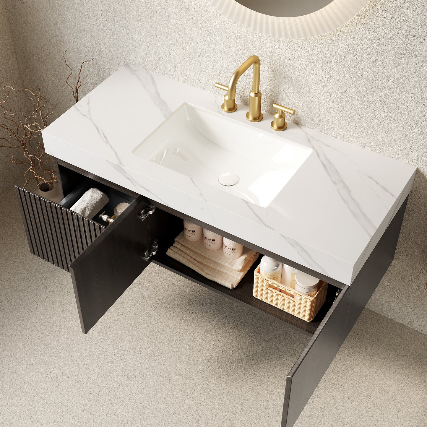 MURI Bathroom Vanity&Sink Espresso Woodgrain Color