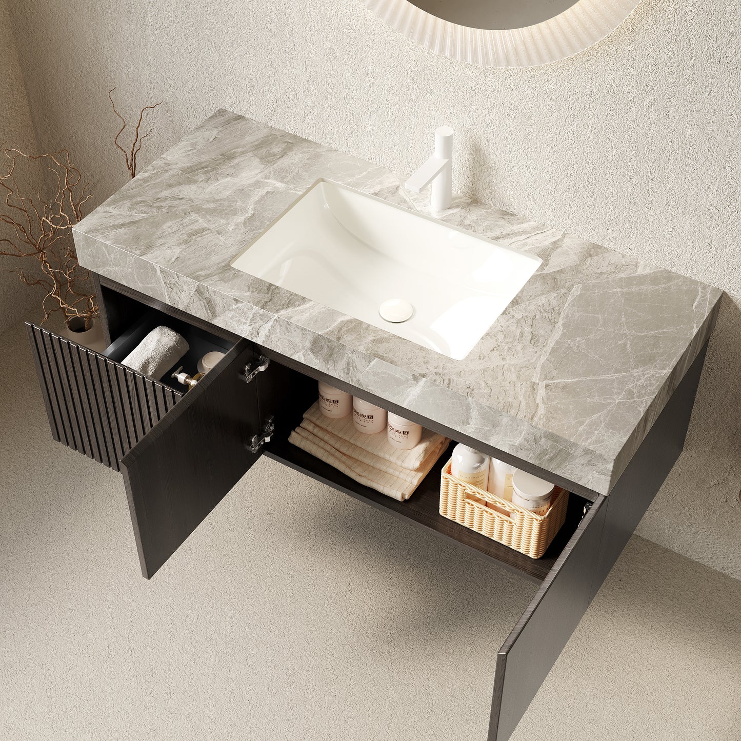 MURI Bathroom Vanity&Sink Espresso Woodgrain Color