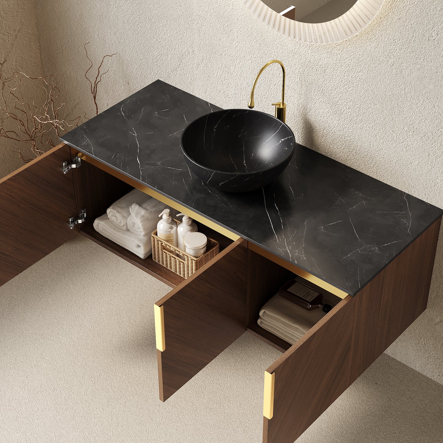 ARAI Bathroom Vanity&Sink,Brown Oak Woodgrain Color