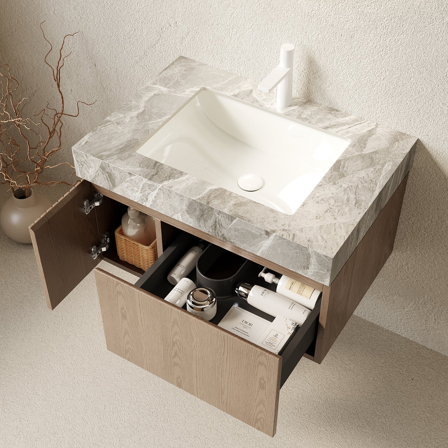 MURI Bathroom Vanity&Sink, Heidelberg Woodgrain Color