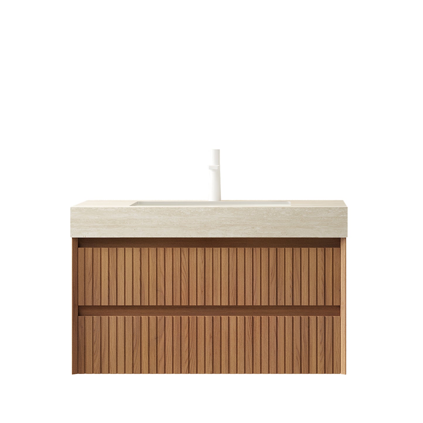 TILLEY 30" Bathroom Vanity&Sink, Floating Striped Plywood Storage Cabinet with 2 Drawers,Travertine-Pattern Sintered Stone Top