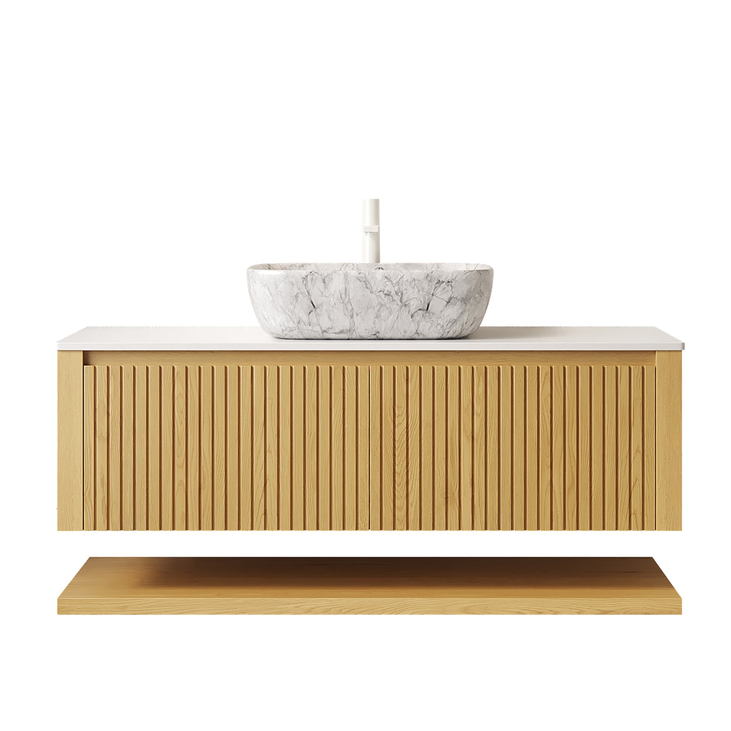 HIZON 48" Bathroom Vanity&Sink, Floating Plywood Bathroom Storage Cabinet with Drawers&Open Shelf