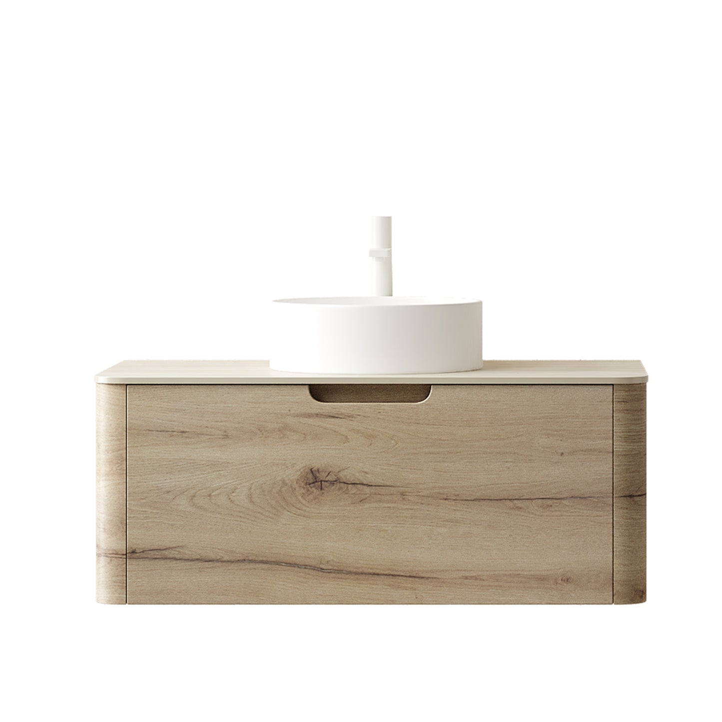 XAI 36" Badezimmerwaschtisch mit Waschbecken, Wandmontierter Sperrholzschrank mit Schublade, Weißes rundes Keramikbecken