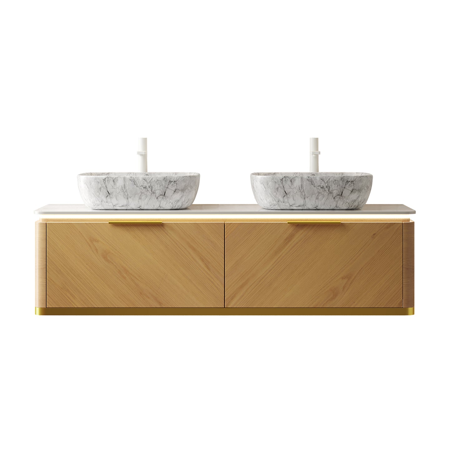 DIPA 60" Badezimmer-Waschtisch und Waschbecken, schwebender Sperrholz-Aufbewahrungsschrank mit 2 Schubladen, Sintersteinplatte