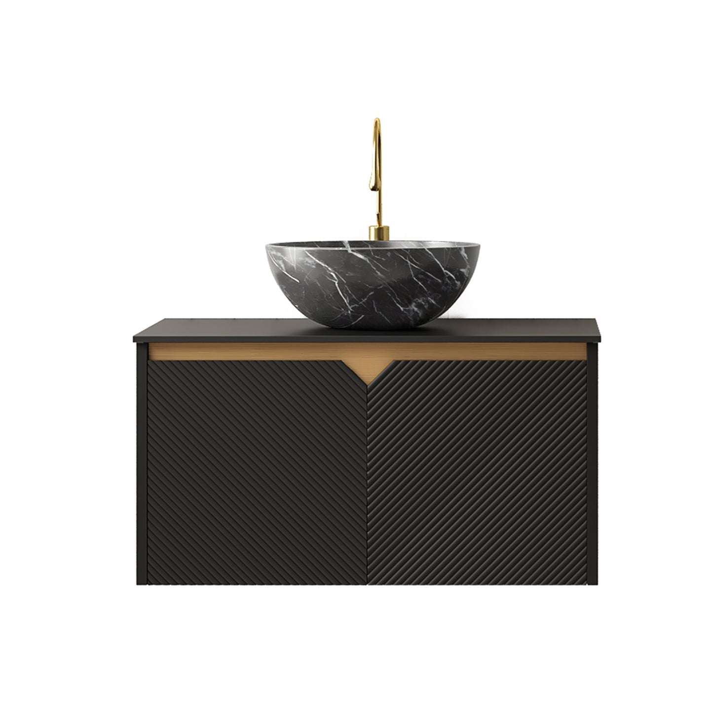 RUBEN 48" Bathroom Vanity&Sink, Wall-Mounted Floating Plywood Storage Cabinet, Black,Black Bowl Ceramic Vessel Basin