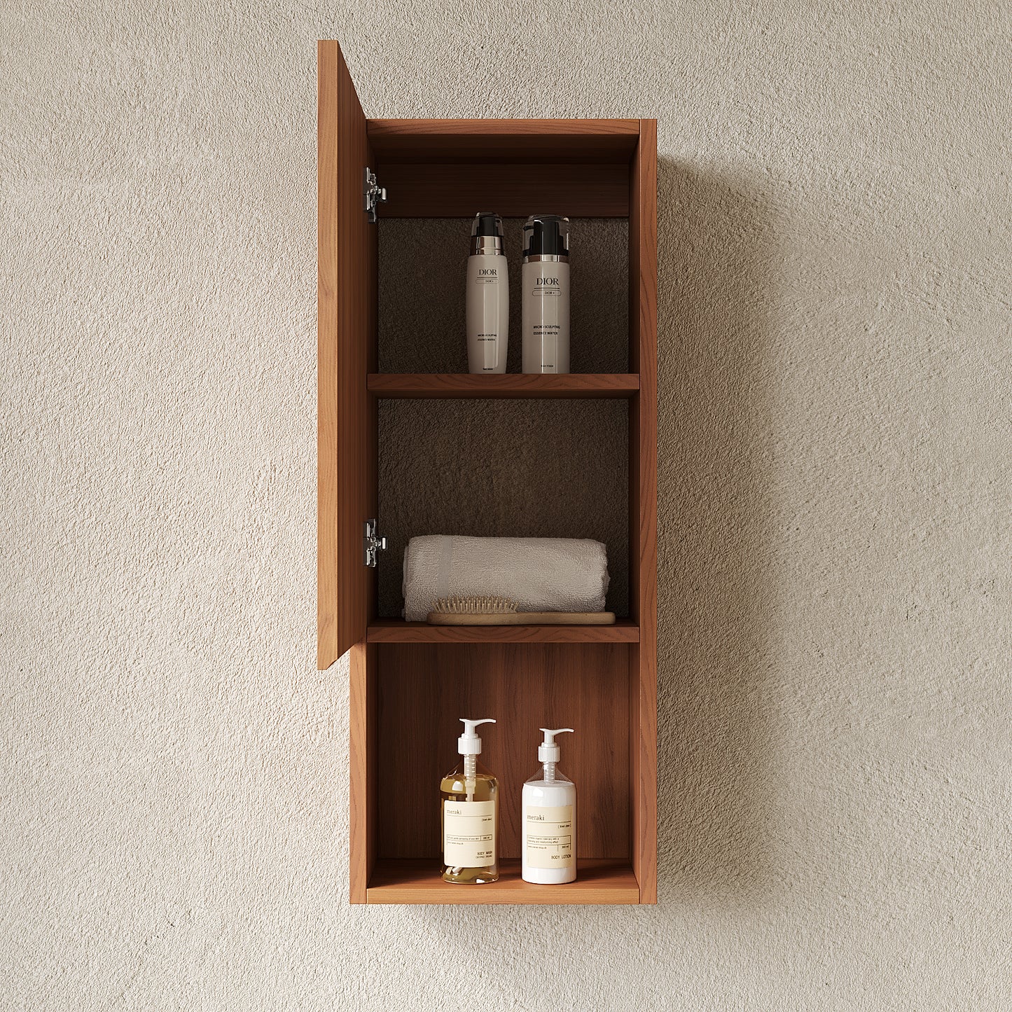 MITCH Tall Bathroom Wall Mounted Cabinet, Brown Oak Woodgrain Color