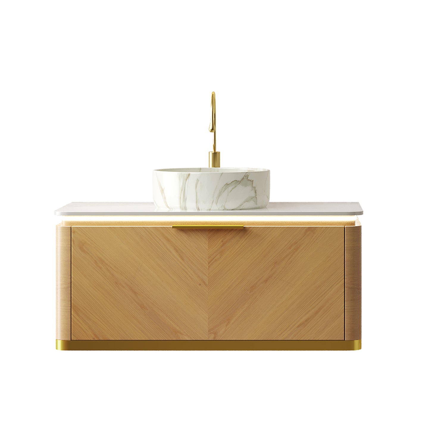 DIPA 60" Badezimmer-Waschtisch und Waschbecken, schwebender Sperrholz-Aufbewahrungsschrank mit Schublade, Eichenholzmaserung