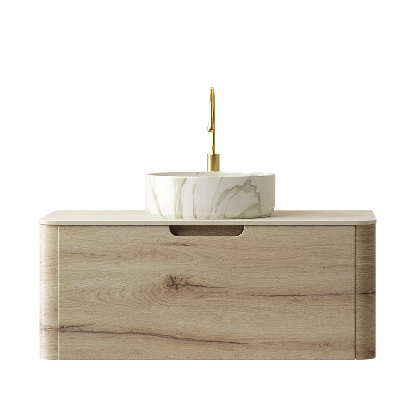 XAI 36" Badezimmerwaschtisch mit Waschbecken, schwebender Sperrholz-Aufbewahrungsschrank mit Schublade, Keramikwaschbecken mit Steinmuster