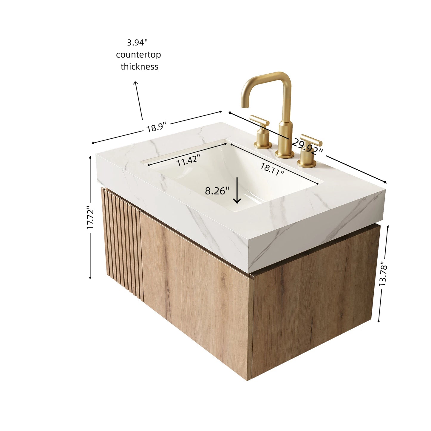 MURI Bathroom Vanity&Sink, White Oak Woodgrain