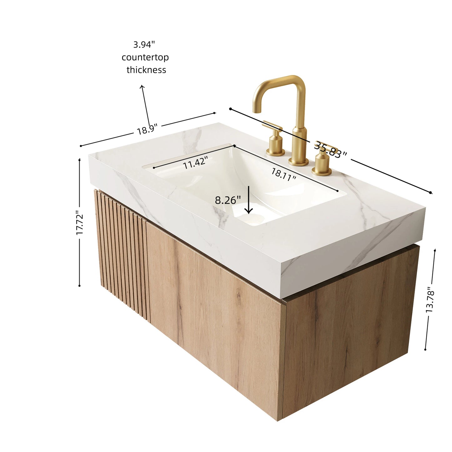 MURI Bathroom Vanity&Sink, White Oak Woodgrain