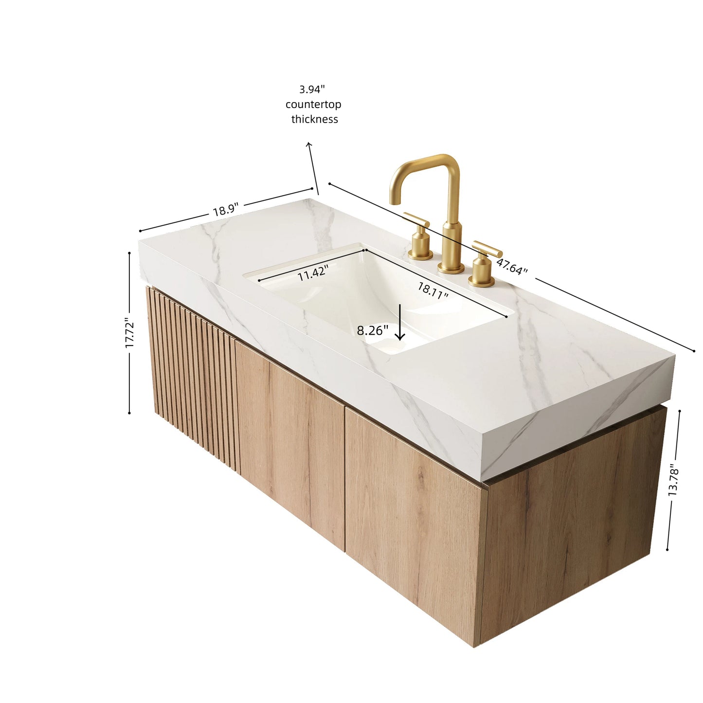 MURI Bathroom Vanity&Sink, White Oak Woodgrain