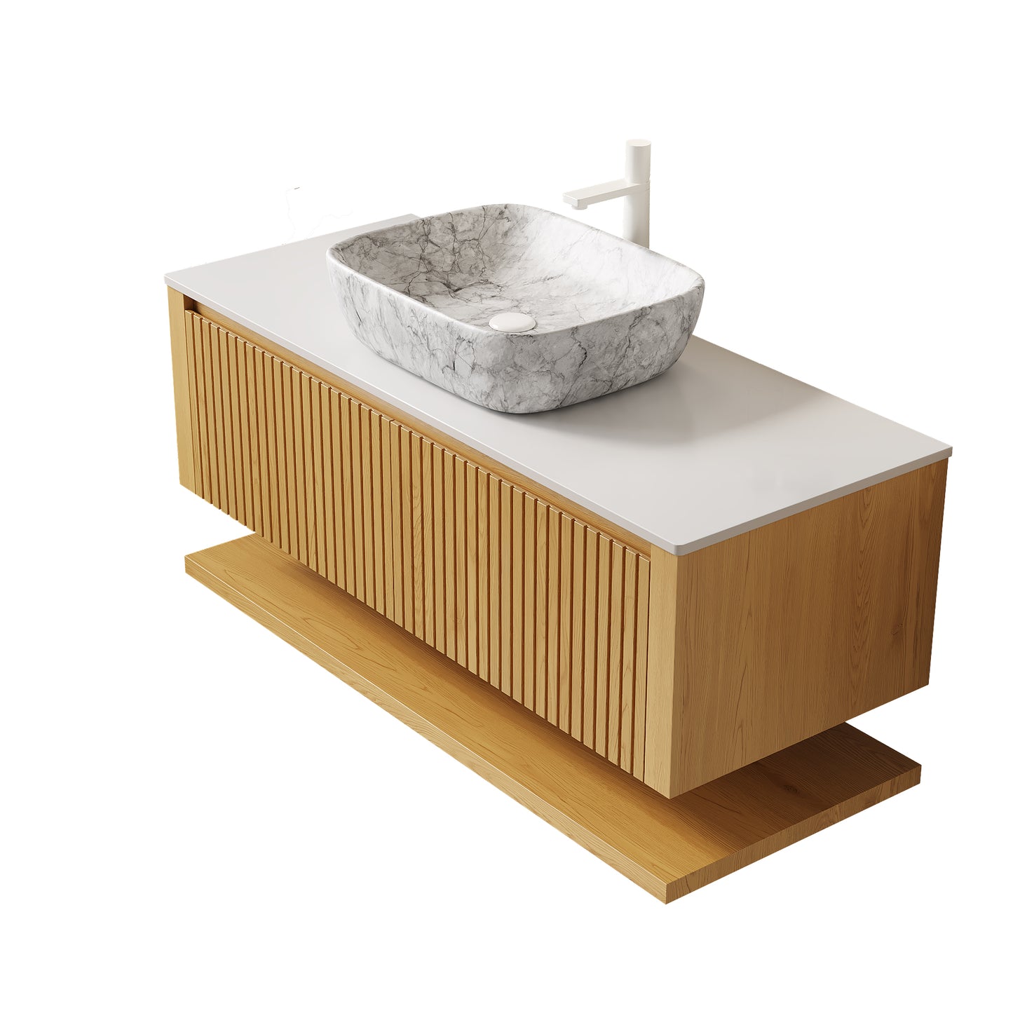 HIZON 48" Bathroom Vanity&Sink, Floating Plywood Bathroom Storage Cabinet with Drawers&Open Shelf