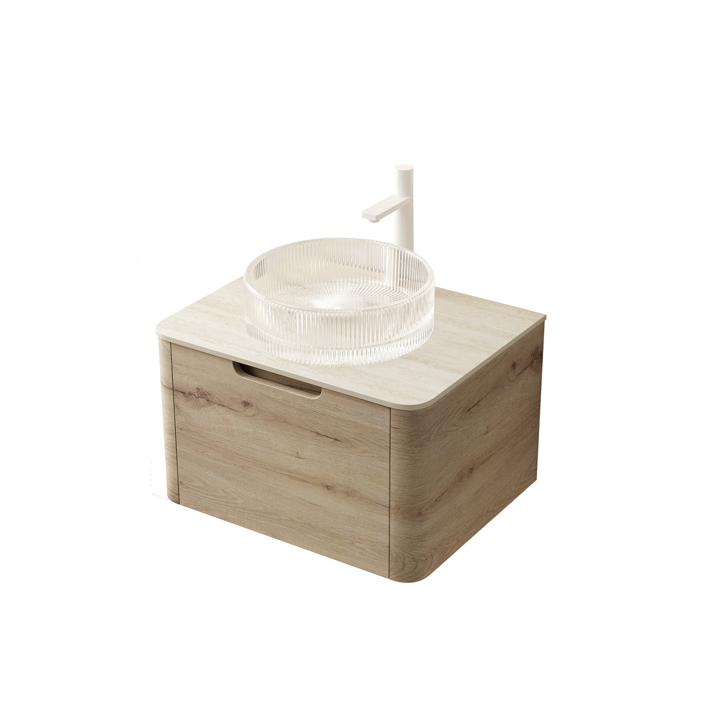 XAI 36" Bathroom Vanity with Sink, Floating Plywood Storage Cabinet with Drawer, Transparent Round Glass Basin