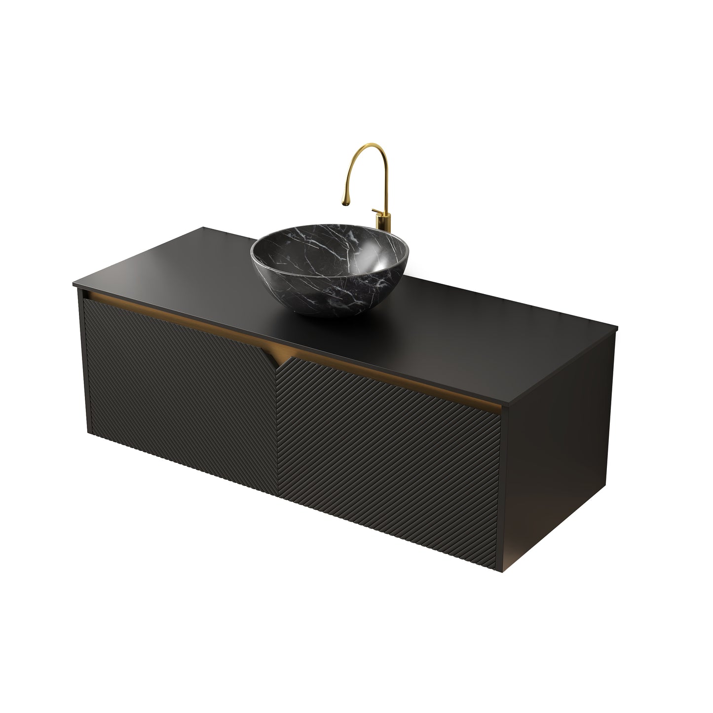 RUBEN 48" Bathroom Vanity&Sink, Wall-Mounted Floating Plywood Storage Cabinet, Black,Black Bowl Ceramic Vessel Basin