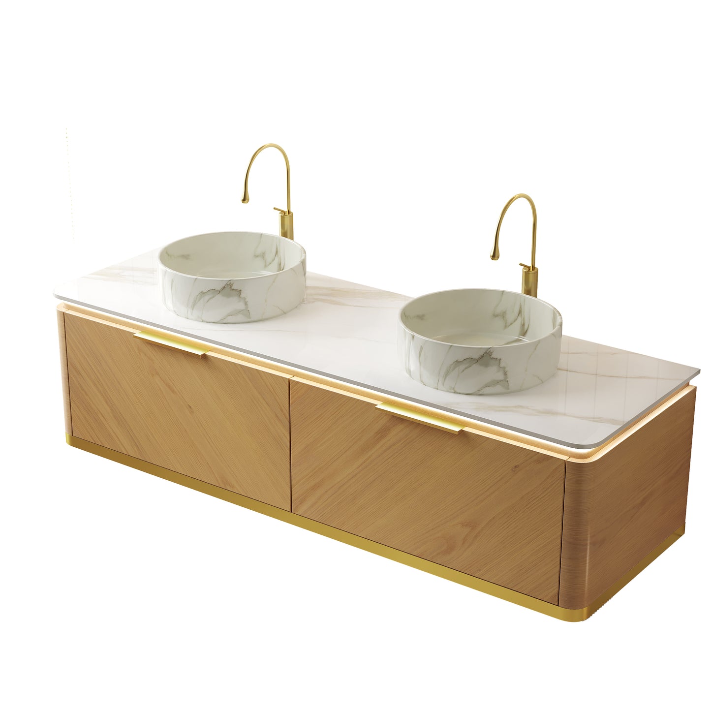 DIPA 60" Badezimmer-Waschtisch und Waschbecken, schwebender Sperrholz-Aufbewahrungsschrank mit Schublade, Eichenholzmaserung