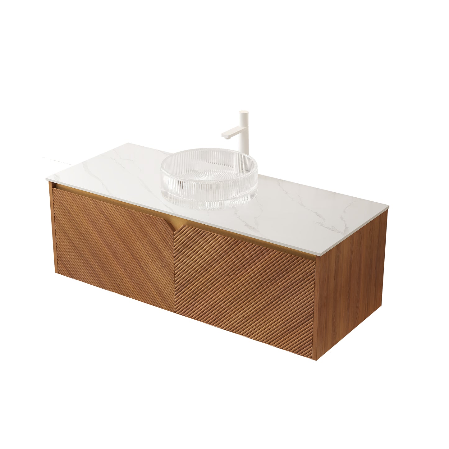 RUBEN 48" Bathroom Vanity&Sink, Floating Plywood Storage Cabinet,transparent Round Glass