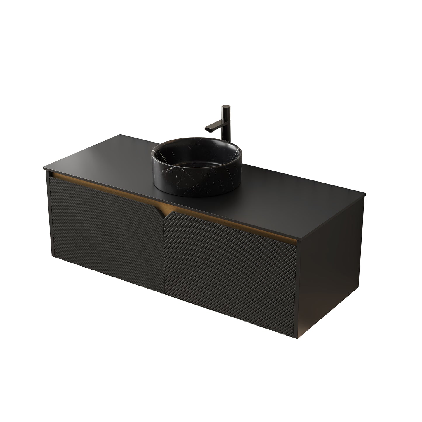RUBEN 30" Bathroom Vanity&Sink, Wall-Mounted Floating Plywood Storage Cabinet, Black, Black Round Ceramic Vessel Basin
