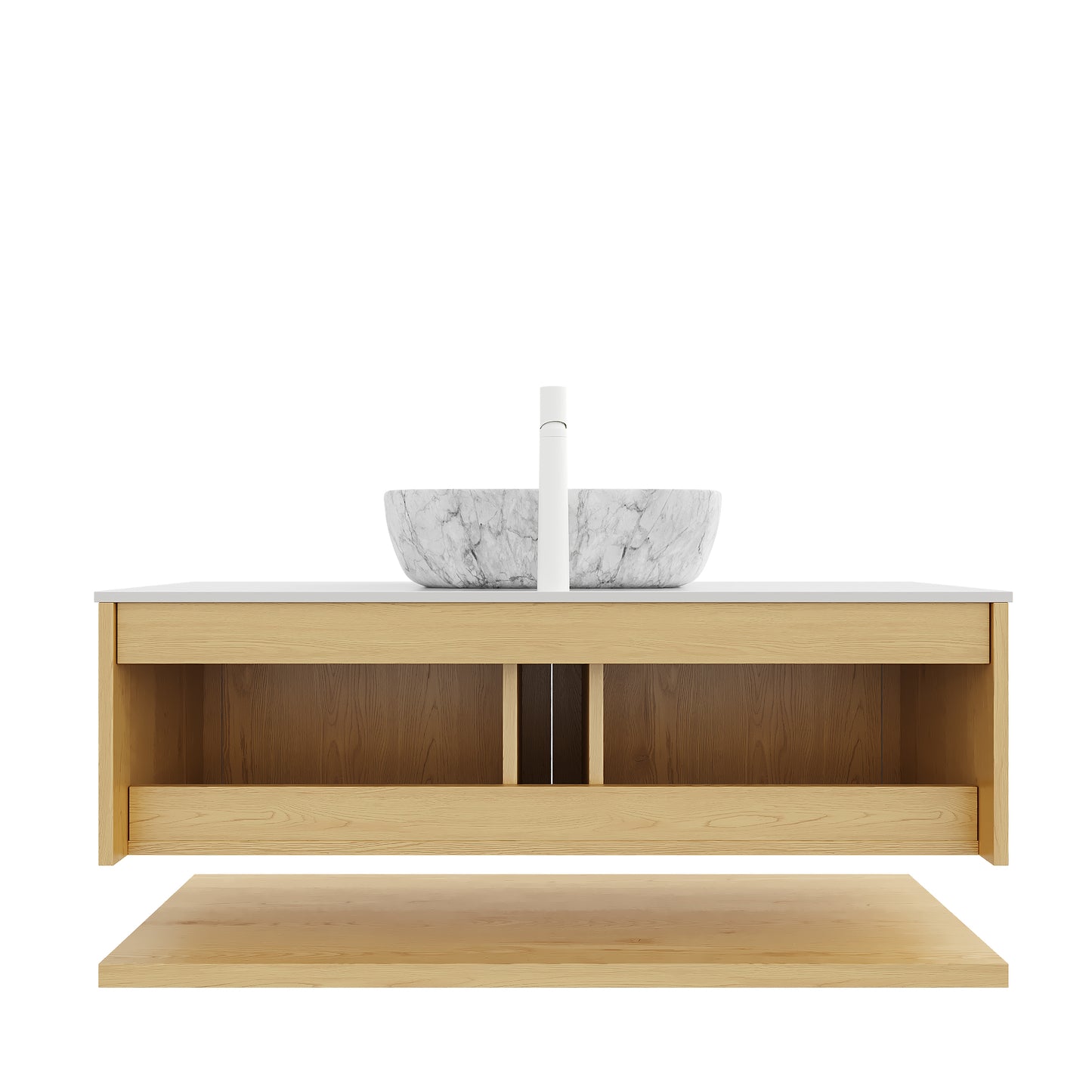 HIZON 48" Bathroom Vanity&Sink, Floating Plywood Bathroom Storage Cabinet with Drawers&Open Shelf