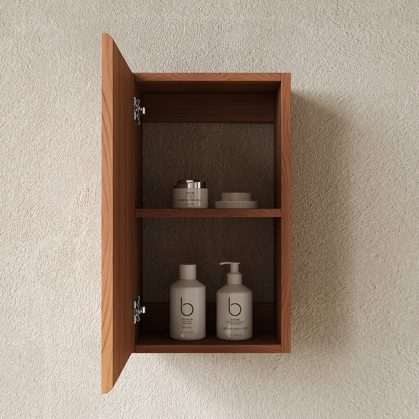 MITCH Tall Bathroom Wall Mounted Cabinet, Brown Oak Woodgrain Color