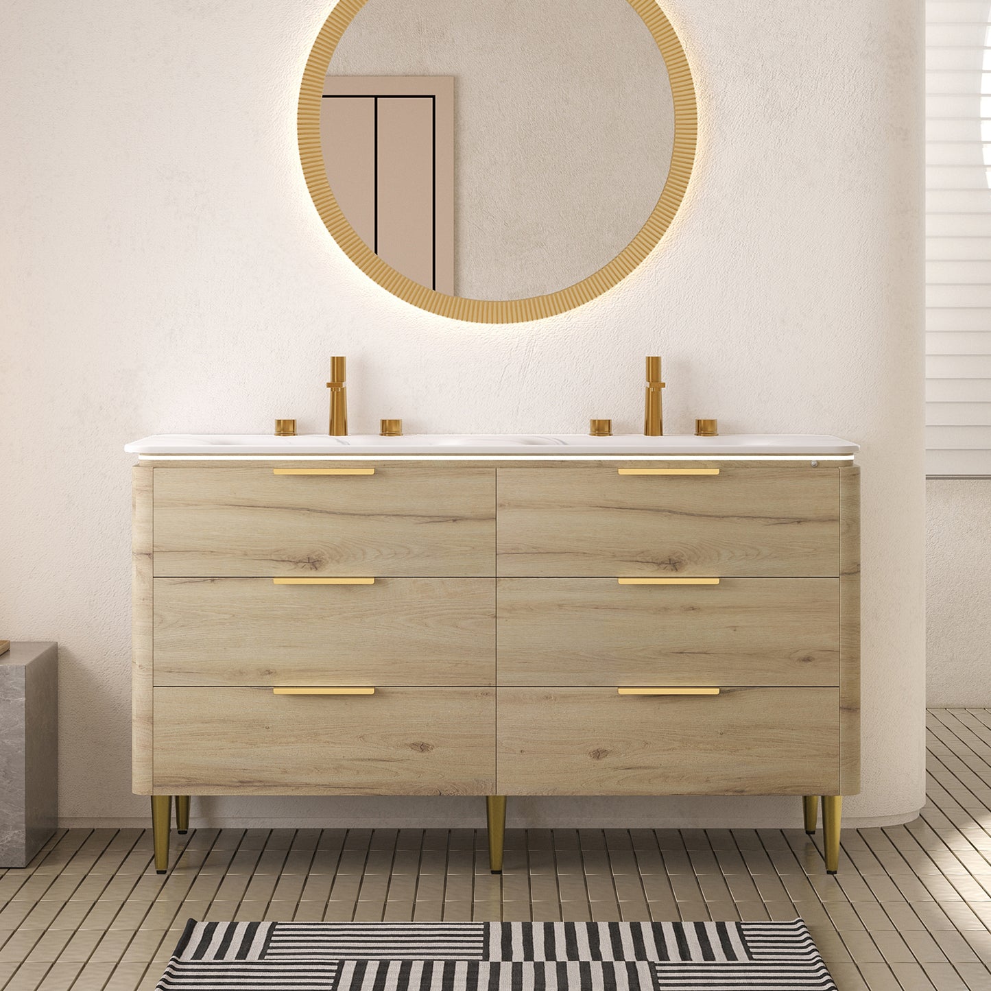 AMARA Bathroom Vanity with Sink, White Oak Woodgrain Color