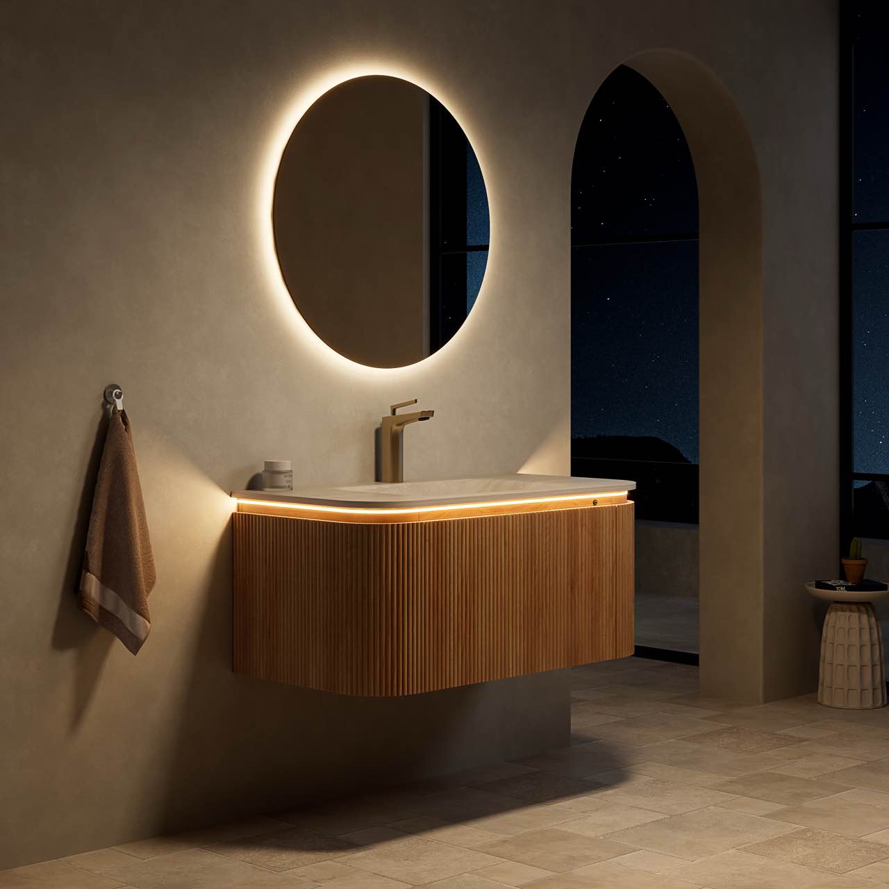 DIEN Bathroom Vanity&Sink, Natural Woodgrain Color