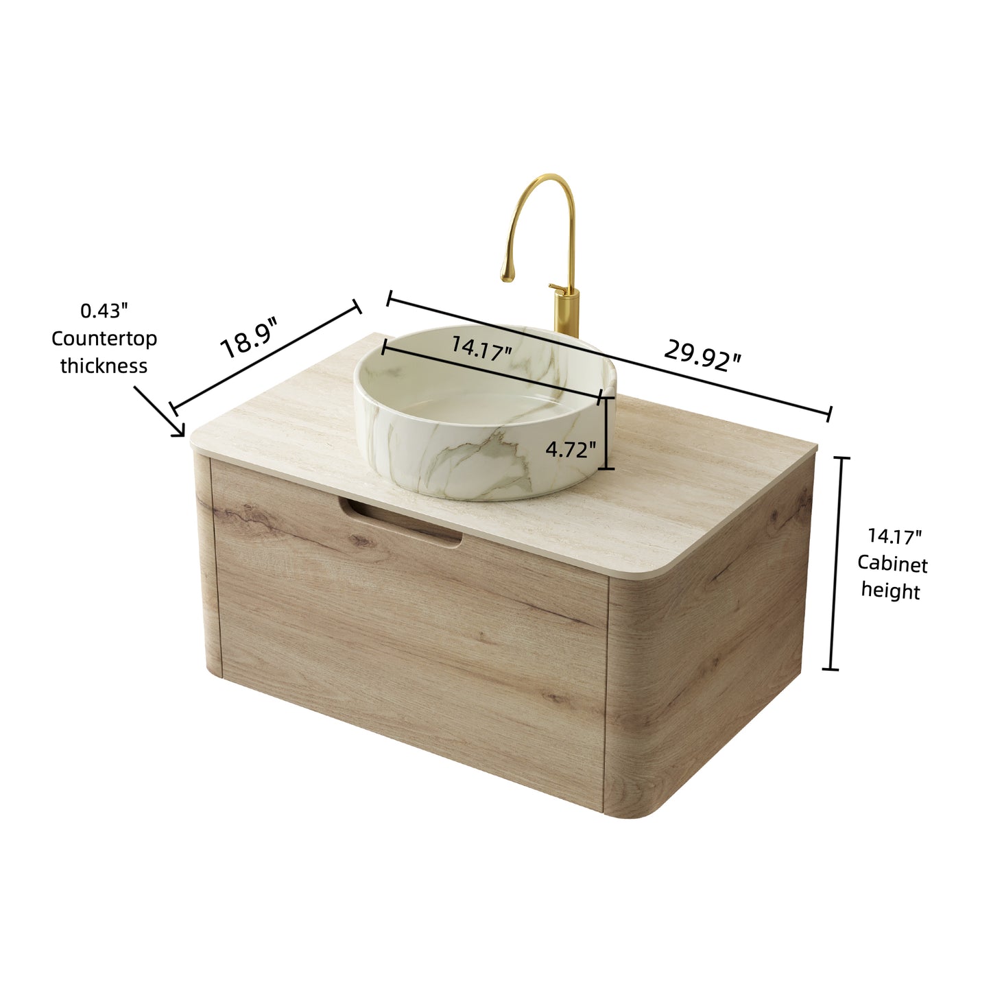 XAI 36" Badezimmerwaschtisch mit Waschbecken, schwebender Sperrholz-Aufbewahrungsschrank mit Schublade, Keramikwaschbecken mit Steinmuster