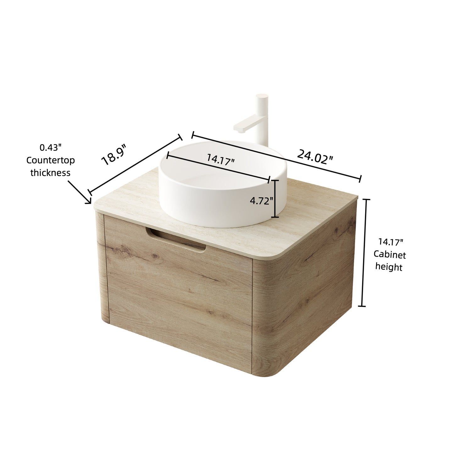 XAI 36" Badezimmerwaschtisch mit Waschbecken, Wandmontierter Sperrholzschrank mit Schublade, Weißes rundes Keramikbecken