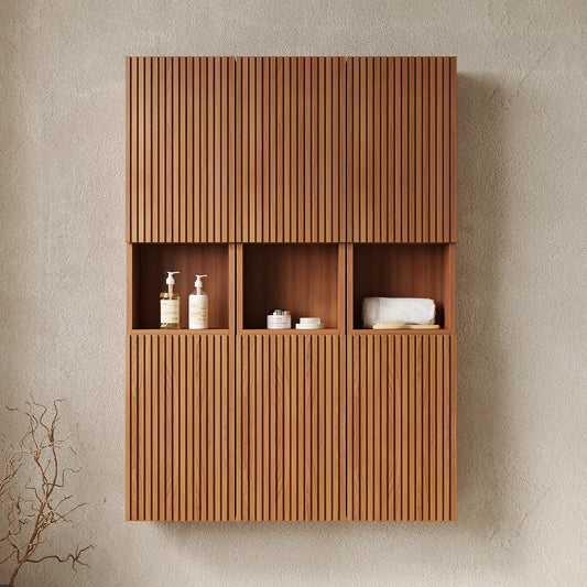 MITCH 41" Bathroom Wall Mounted Cabinet, Composed of 6 Cabinets with Doors, Can be Used in Combination or Individually, Suitable for Bathroom, Living Room, and Laundry, Brown Oak Woodgrain Color