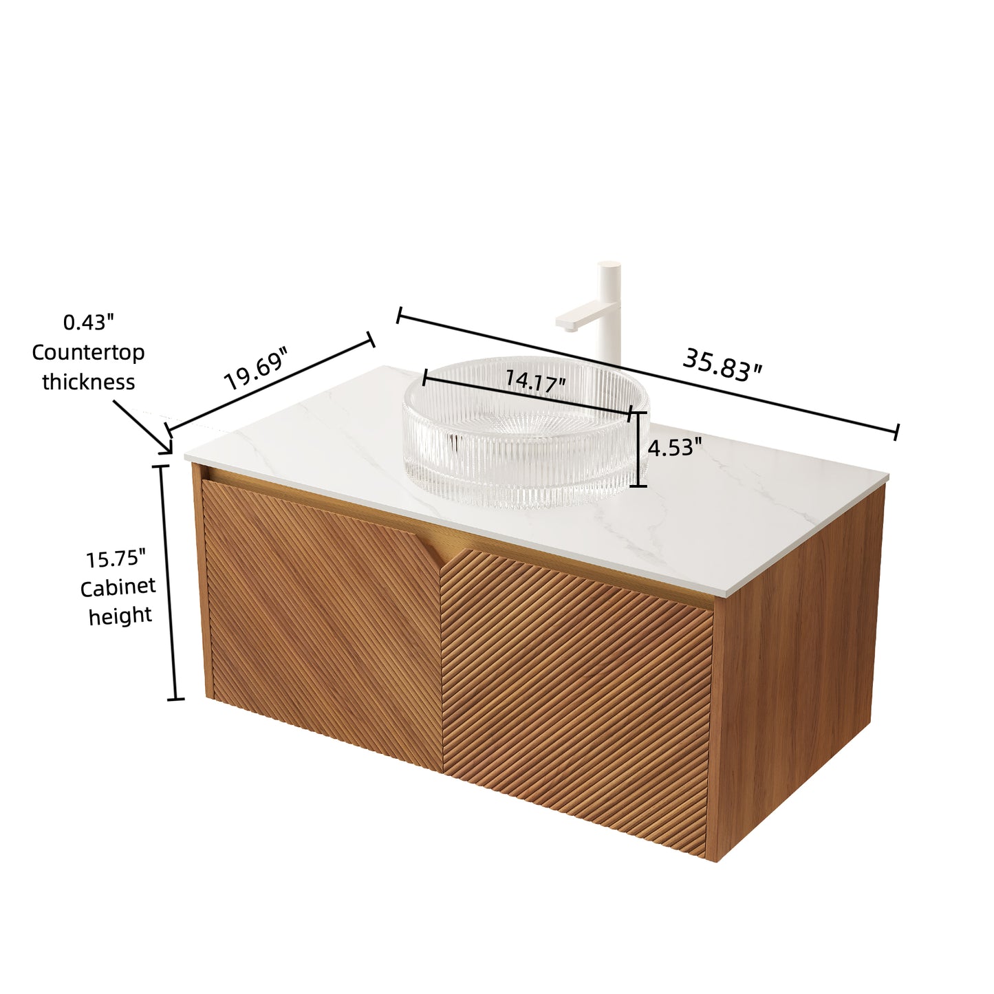 RUBEN 48" Bathroom Vanity&Sink, Floating Plywood Storage Cabinet,transparent Round Glass