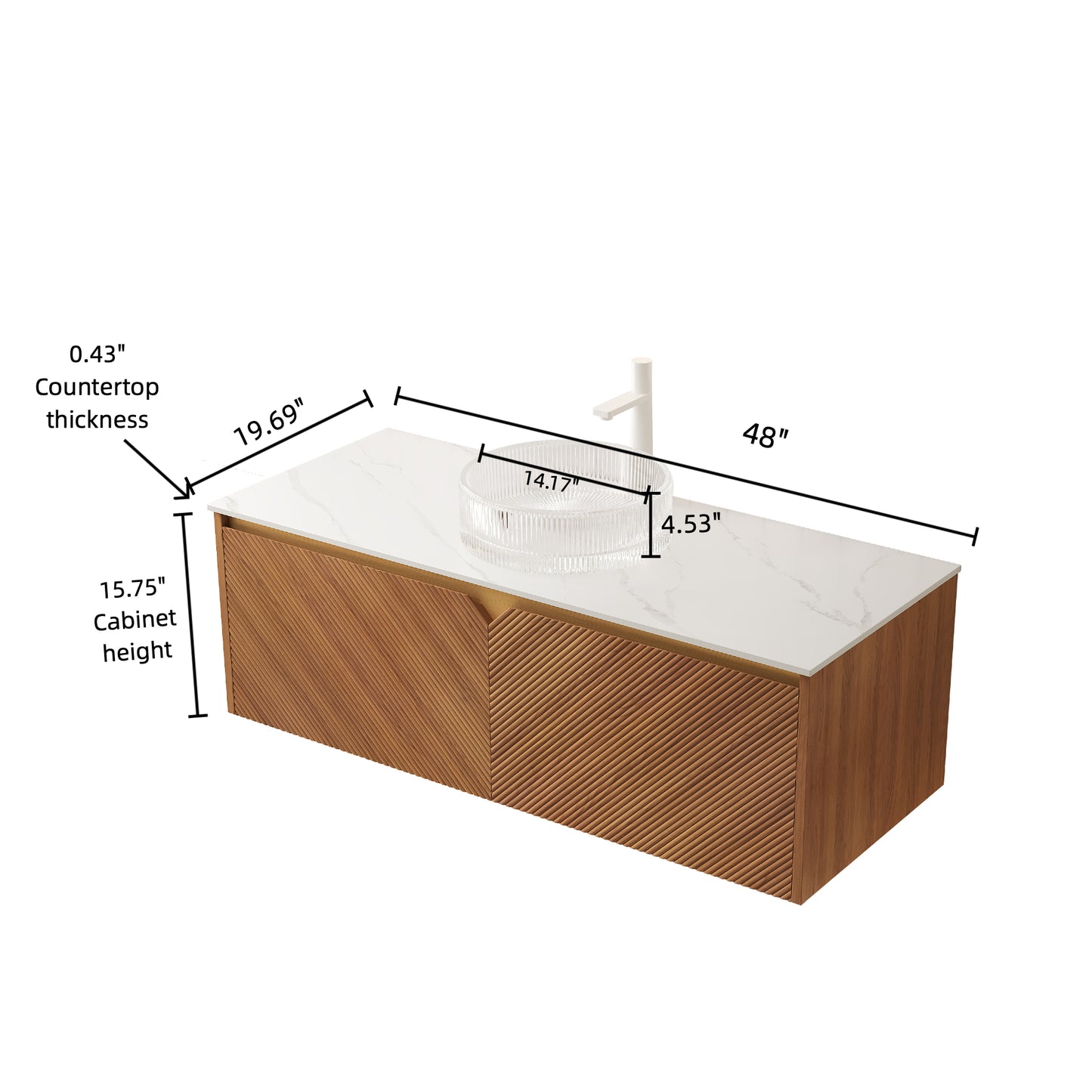 RUBEN 48" Bathroom Vanity&Sink, Floating Plywood Storage Cabinet,transparent Round Glass