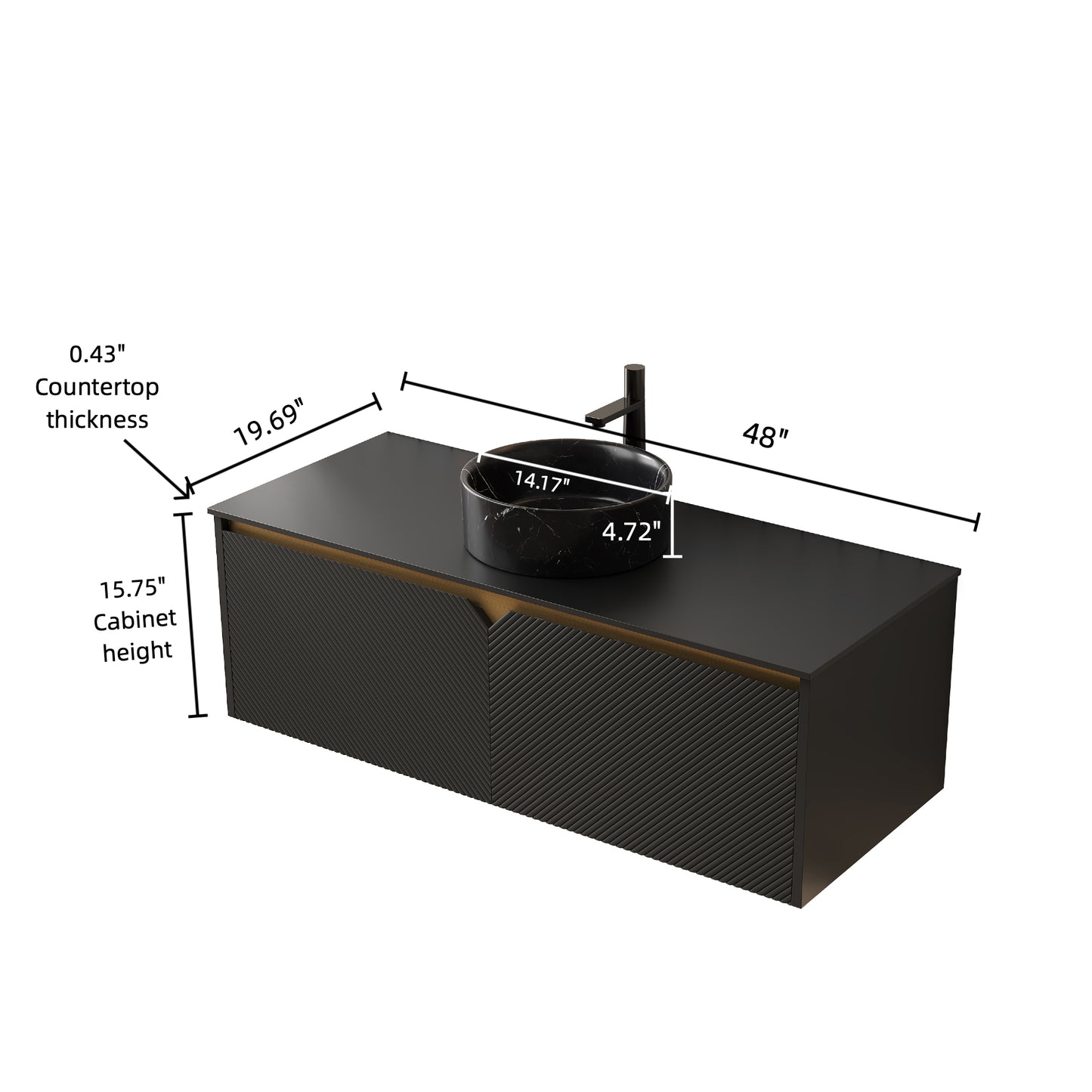 RUBEN 30" Bathroom Vanity&Sink, Wall-Mounted Floating Plywood Storage Cabinet, Black, Black Round Ceramic Vessel Basin