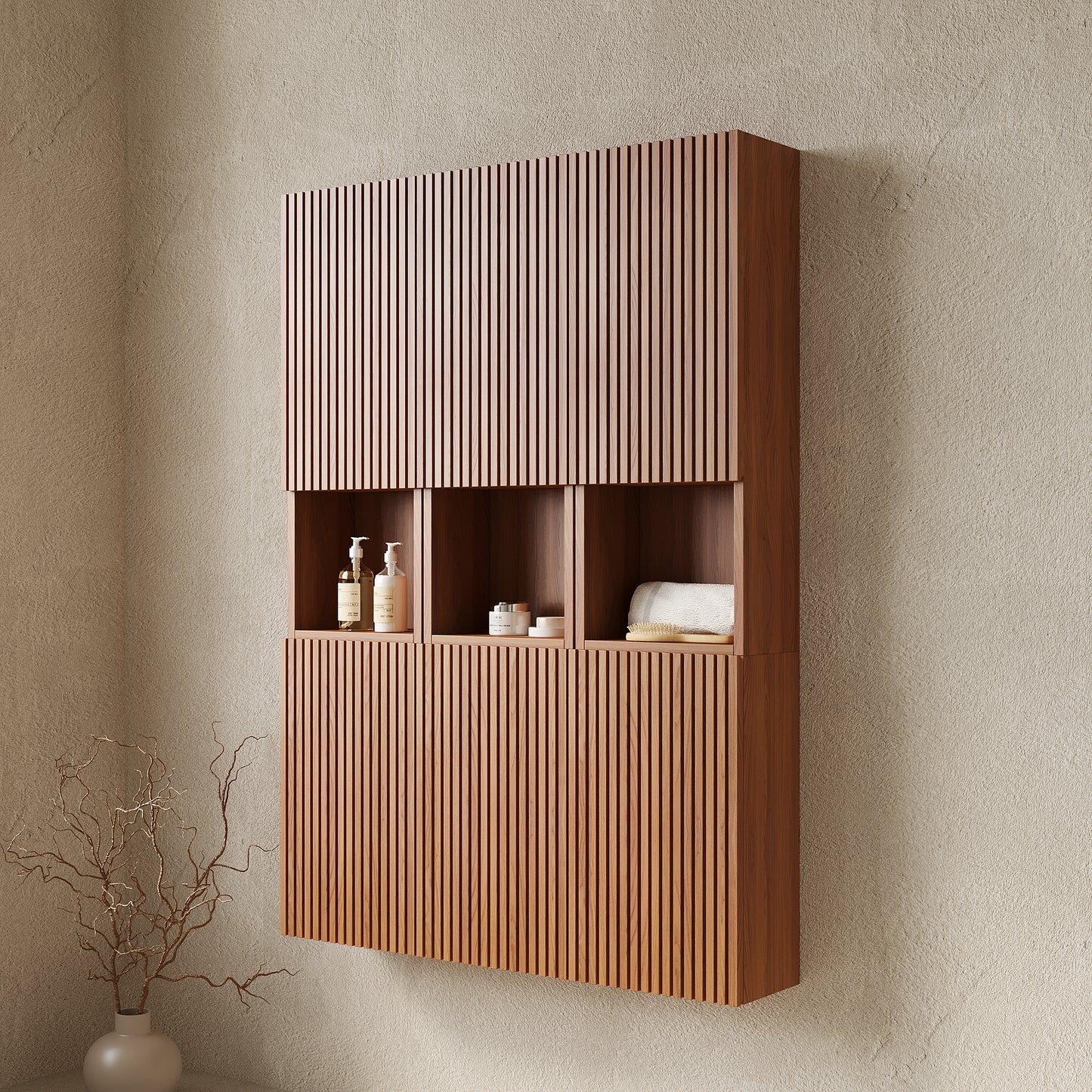 MITCH 41" Bathroom Wall Mounted Cabinet, Composed of 6 Cabinets with Doors, Can be Used in Combination or Individually, Suitable for Bathroom, Living Room, and Laundry, Brown Oak Woodgrain Color