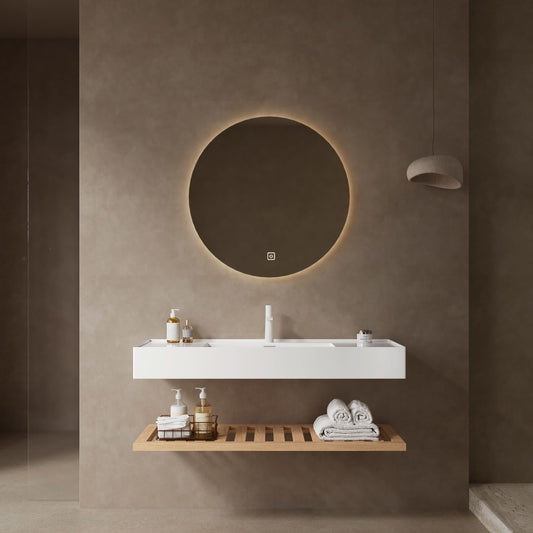 LEDE Bathroom Vanity with Vessel Sink, Wall-Mounted Floating White Rectangular Acrylic Integrated Basin