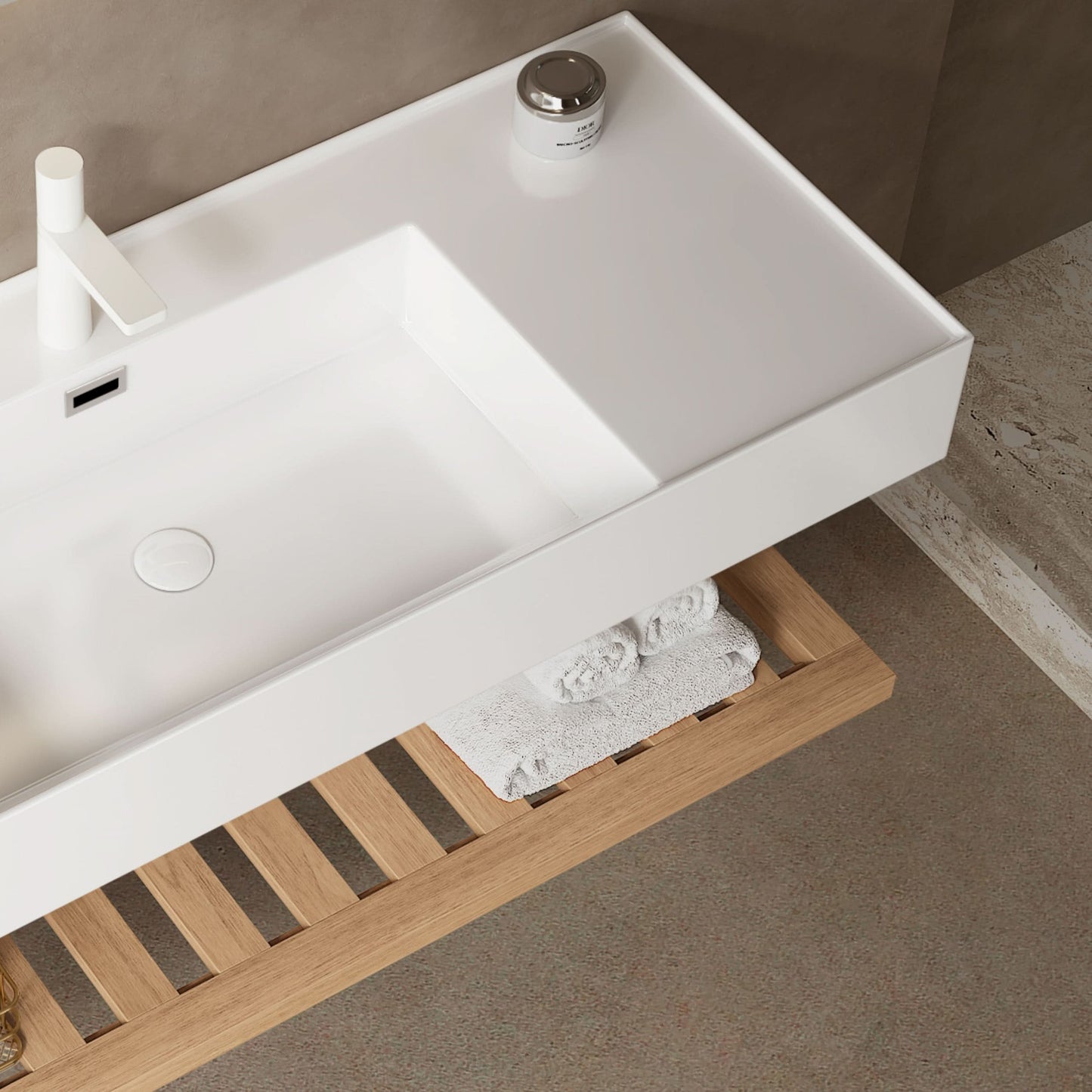 LEDE Bathroom Vanity with Vessel Sink, Wall-Mounted Floating White Rectangular Acrylic Integrated Basin