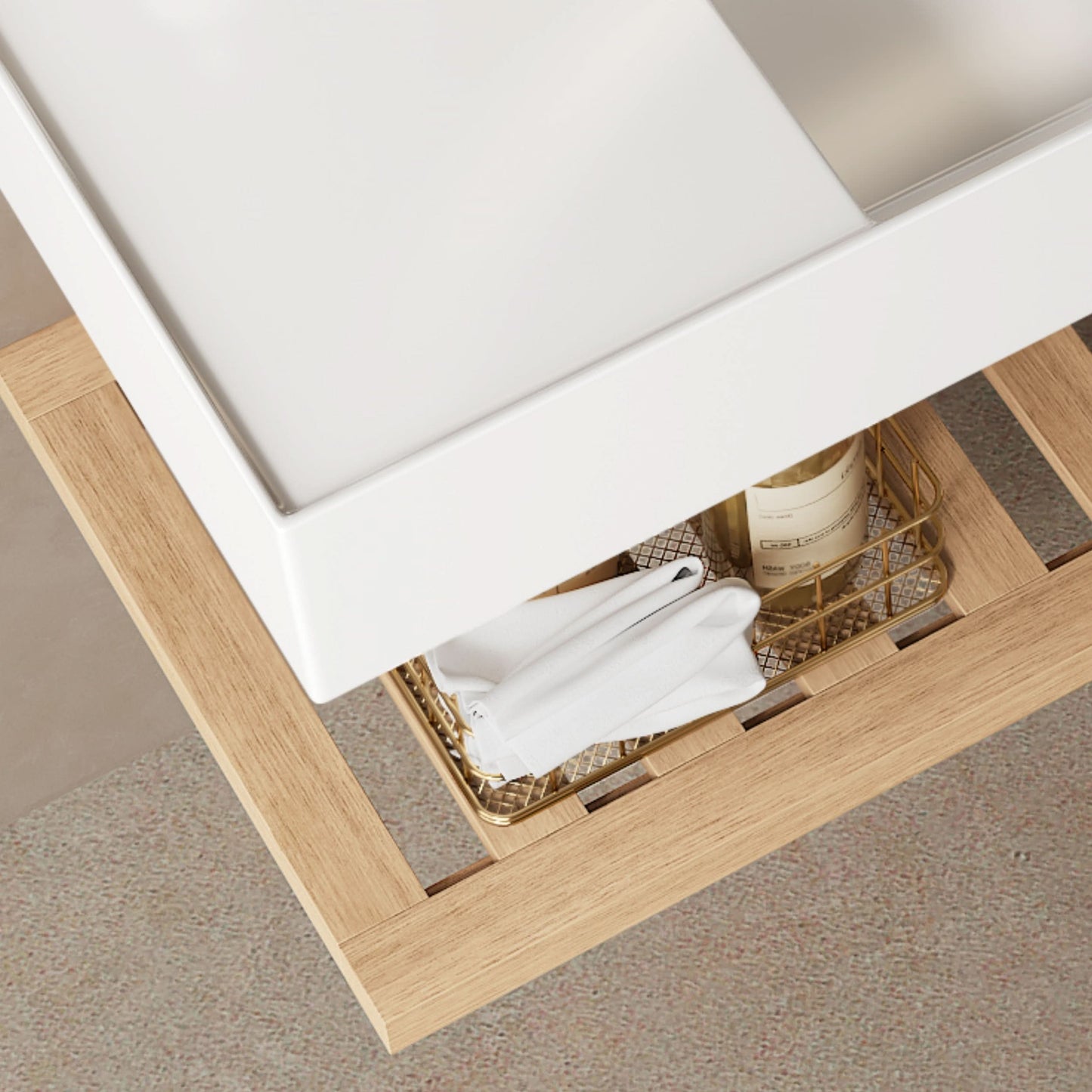 LEDE Bathroom Vanity with Vessel Sink, Wall-Mounted Floating White Rectangular Acrylic Integrated Basin