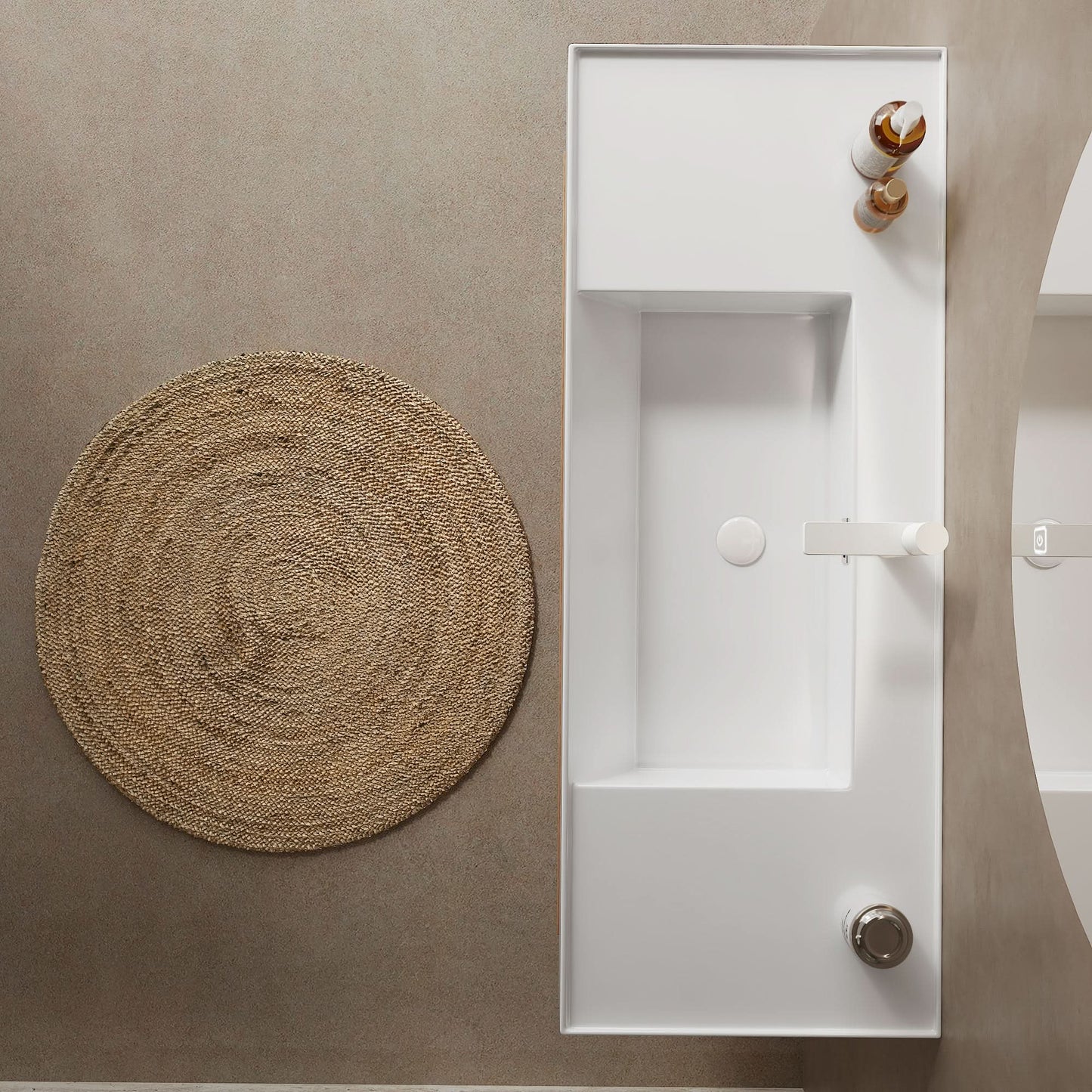 LEDE Bathroom Vanity with Vessel Sink, Wall-Mounted Floating White Rectangular Acrylic Integrated Basin