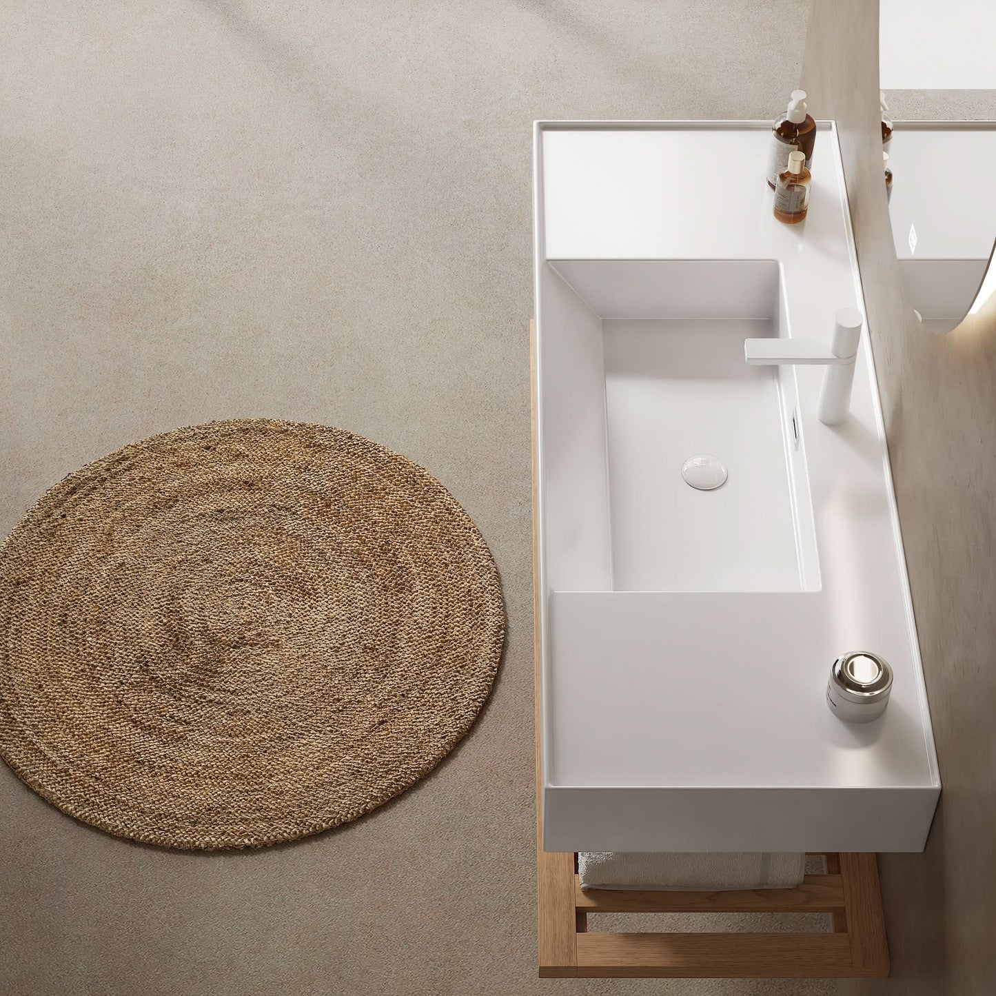 LEDE Bathroom Vanity with Vessel Sink, Wall-Mounted Floating White Rectangular Acrylic Integrated Basin