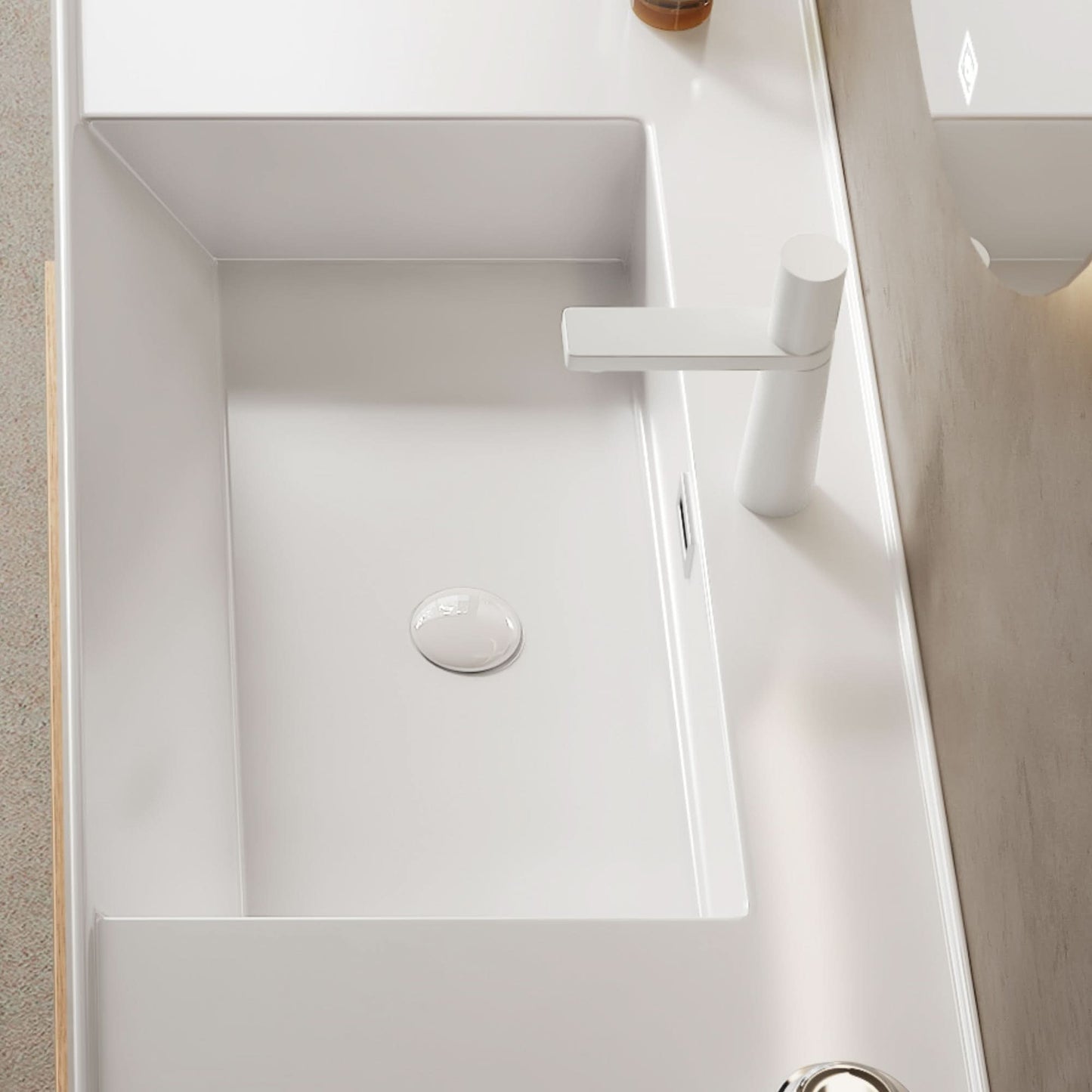 LEDE Bathroom Vanity with Vessel Sink, Wall-Mounted Floating White Rectangular Acrylic Integrated Basin