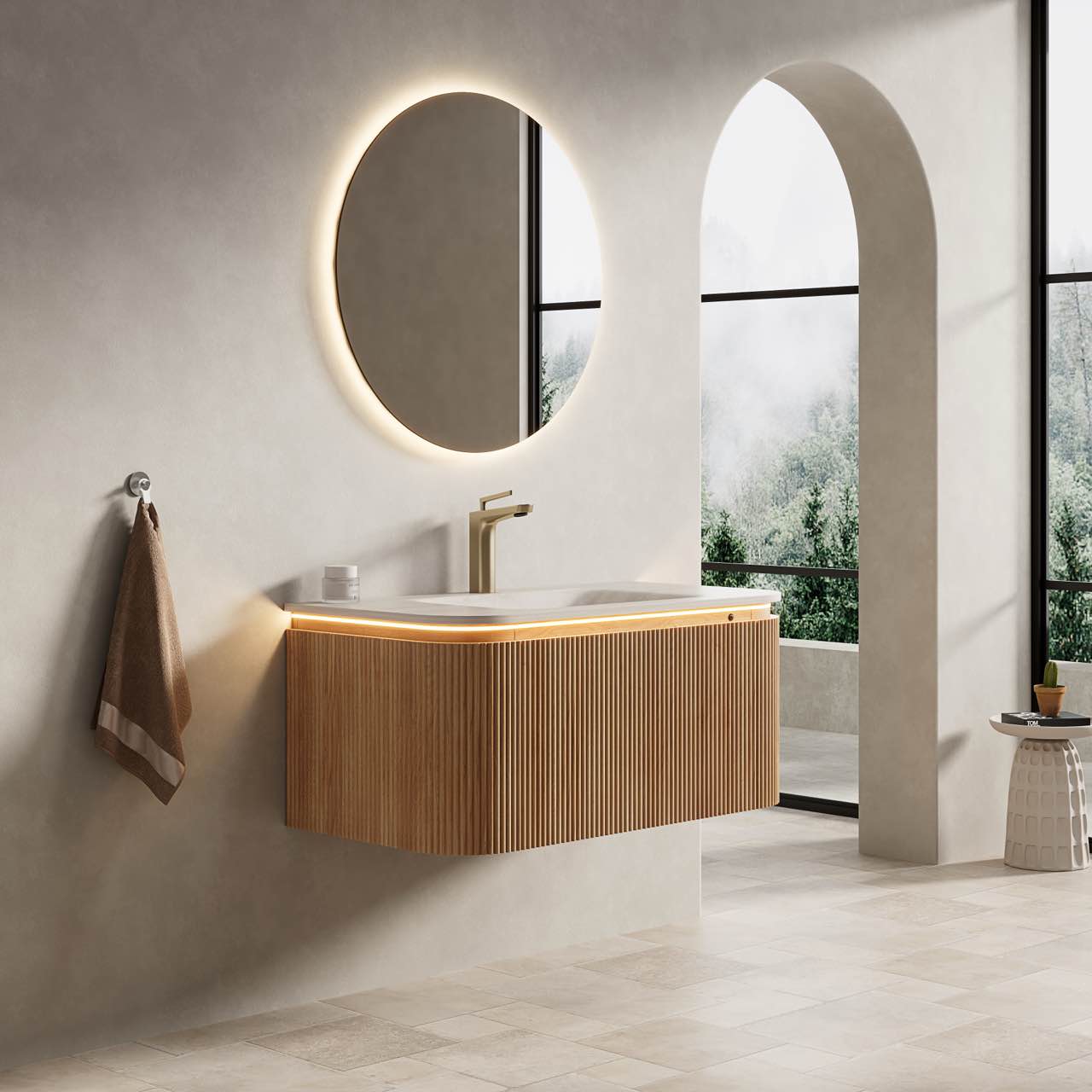 DIEN Bathroom Vanity&Sink, Natural Woodgrain Color