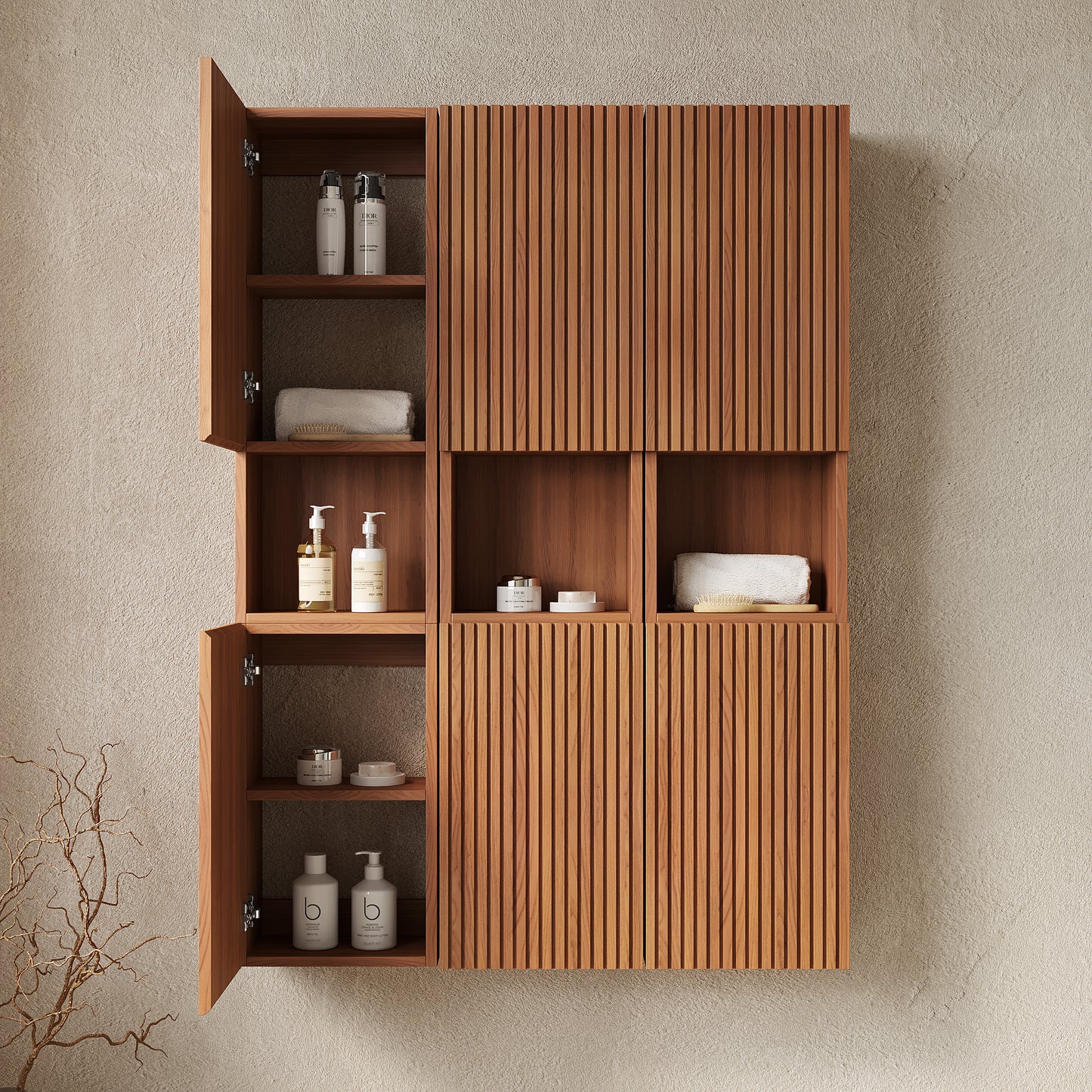 MITCH 41" Bathroom Wall Mounted Cabinet, Composed of 6 Cabinets with Doors, Can be Used in Combination or Individually, Suitable for Bathroom, Living Room, and Laundry, Brown Oak Woodgrain Color