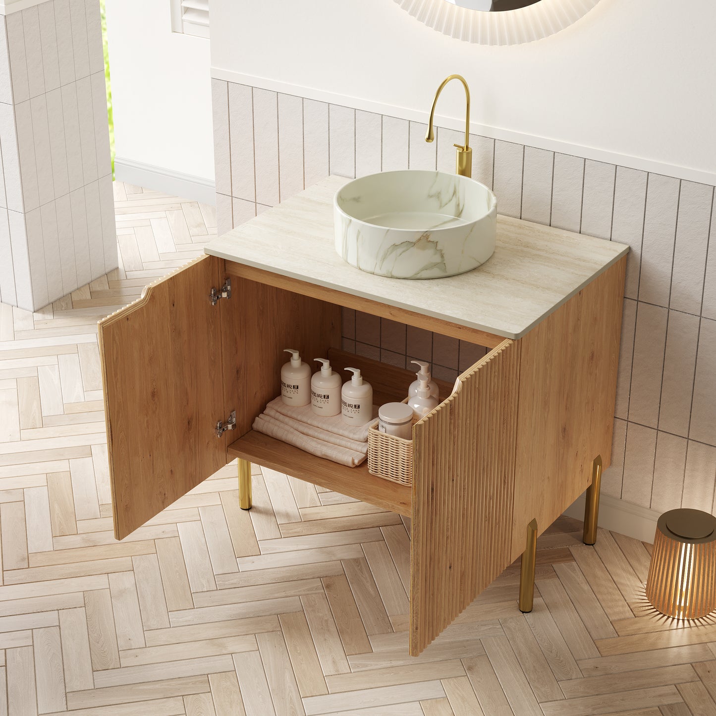 TURIO Bathroom Vanity with Sink, Woodgrain Color