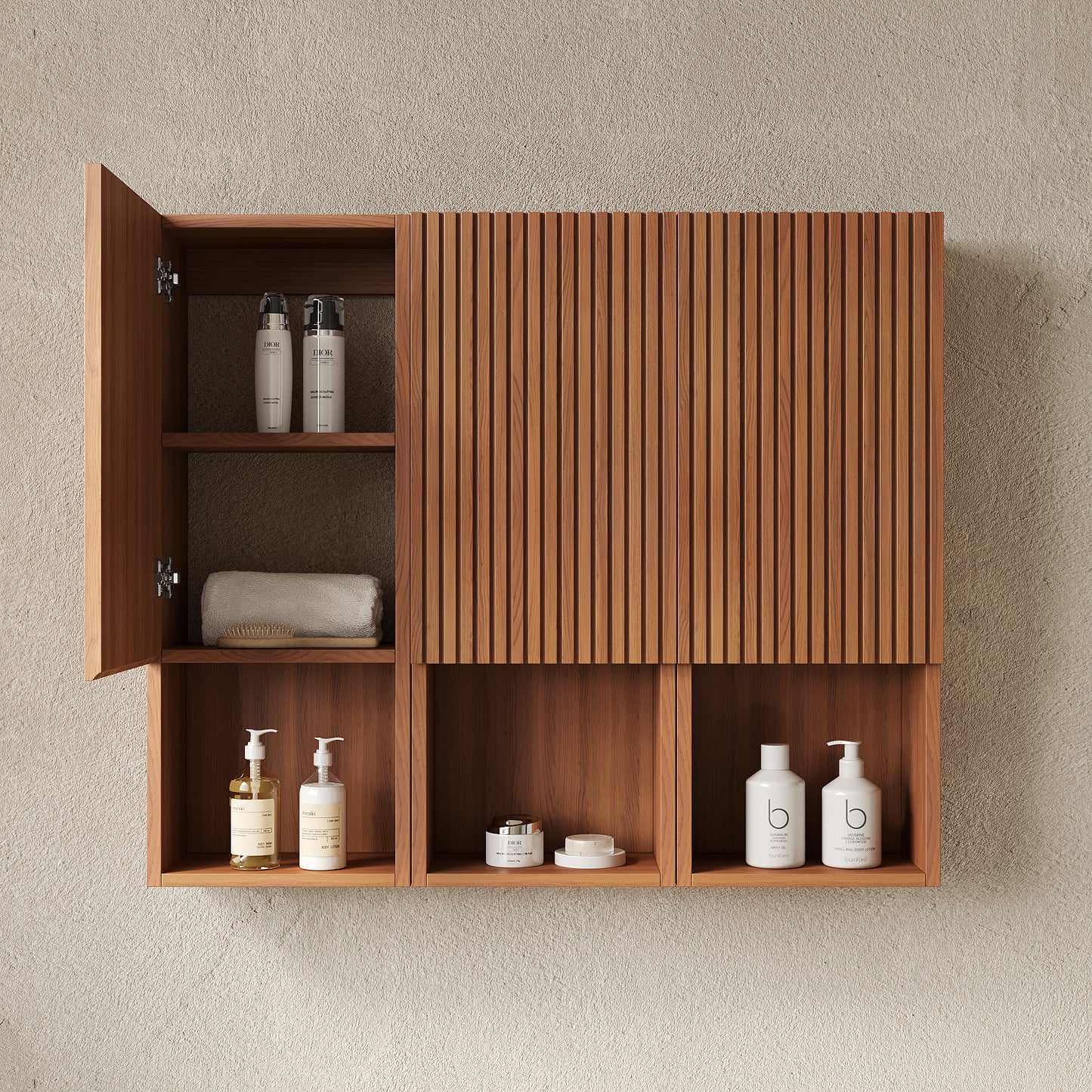 MITCH 41" Bathroom Wall Mounted Cabinet, Composed of 6 Cabinets with Doors, Can be Used in Combination or Individually, Suitable for Bathroom, Living Room, and Laundry, Brown Oak Woodgrain Color