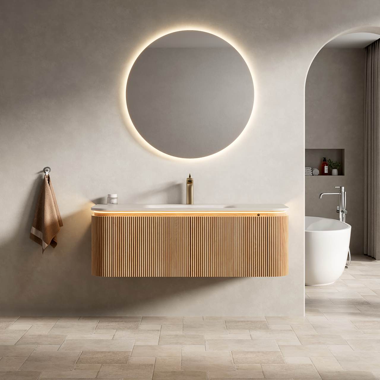 DIEN Bathroom Vanity&Sink, Natural Woodgrain Color