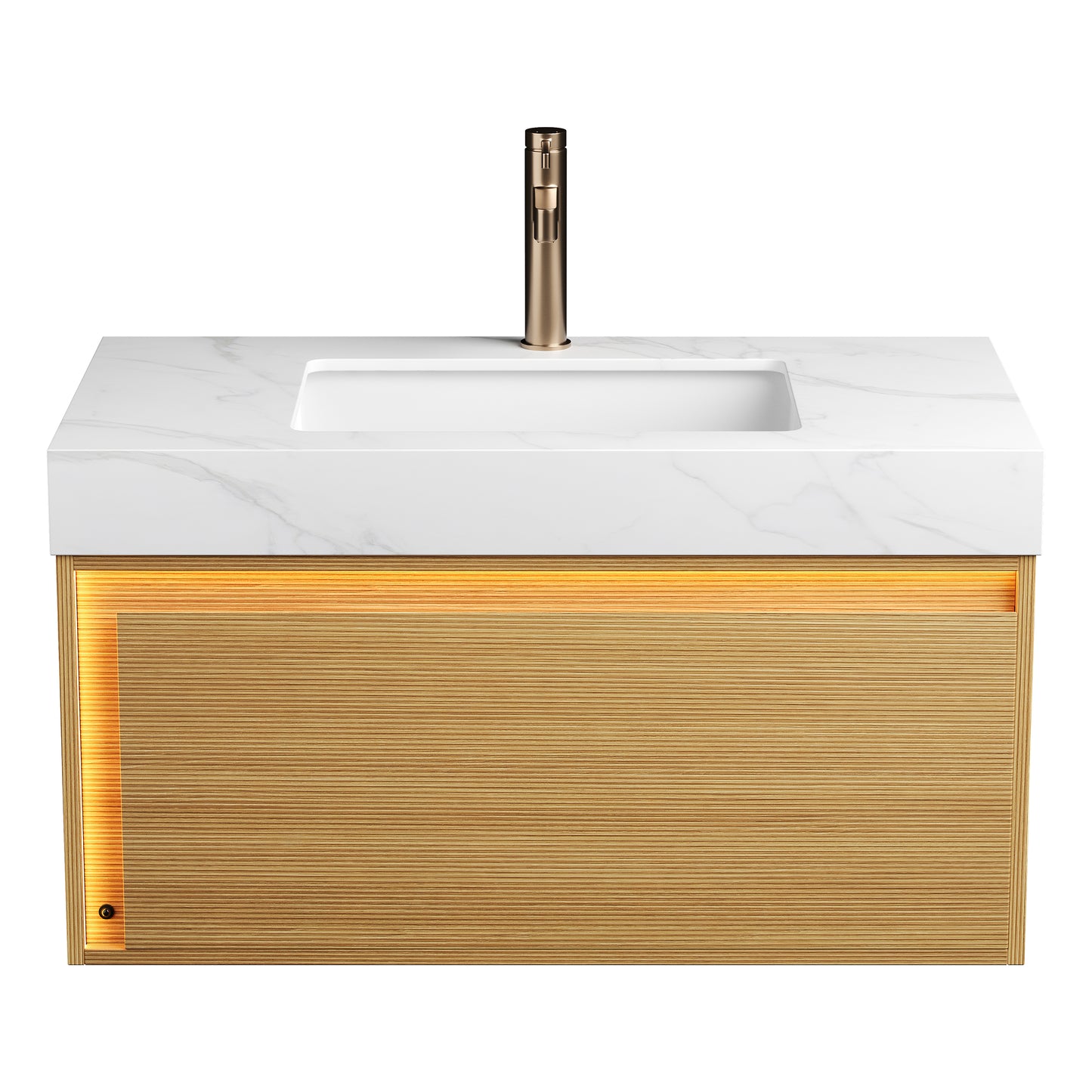 NYAH 60'' Bathroom Vanity&Sinks, Floating Ultra-Slim Grille Plywood Storage Cabinet, Carrara White